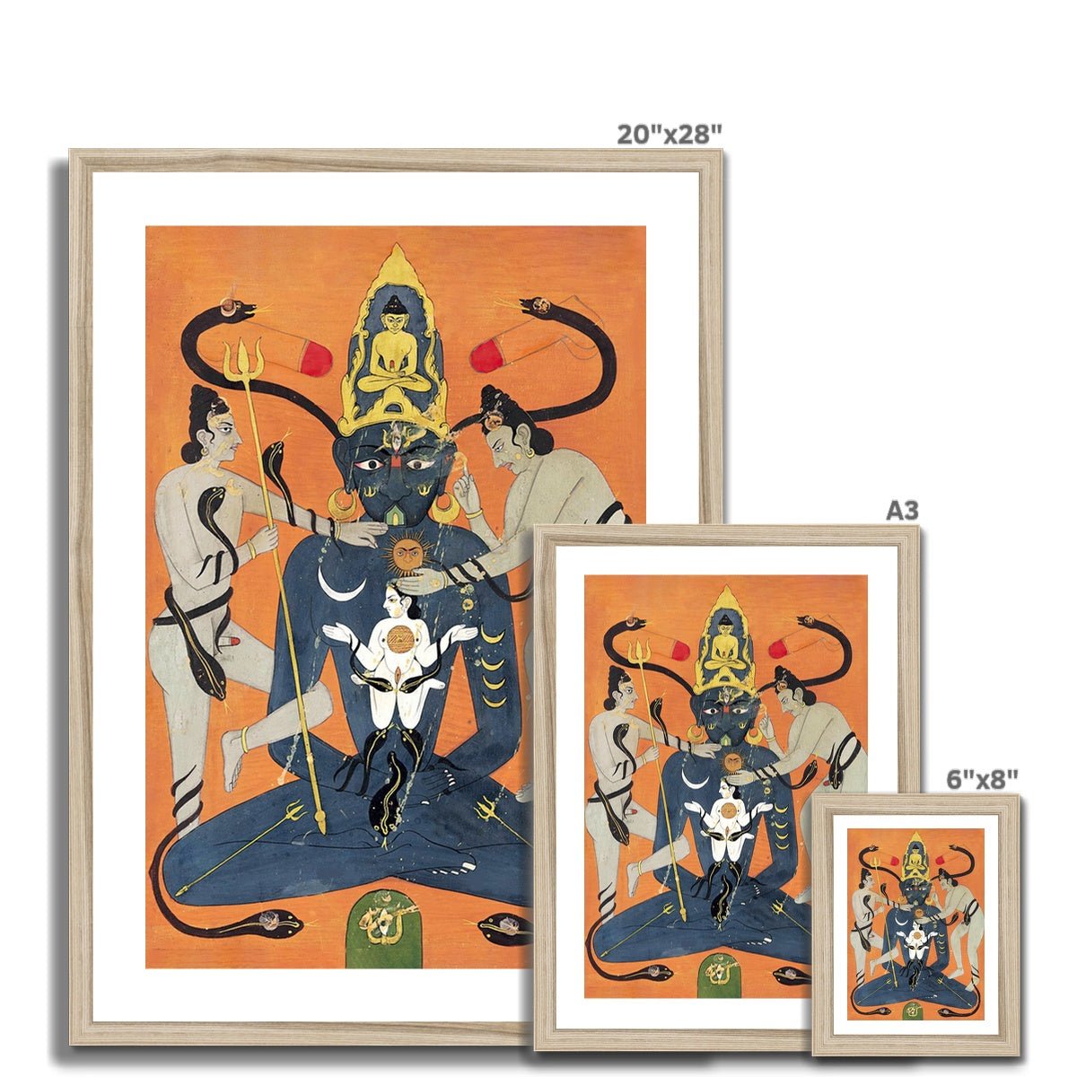 Kundalini Tantra Indian Tantric Art | Sun and Moon, Yoni and Lingam, Sacred Sexuality | Chakra Qi Energy Vintage Framed Art Print