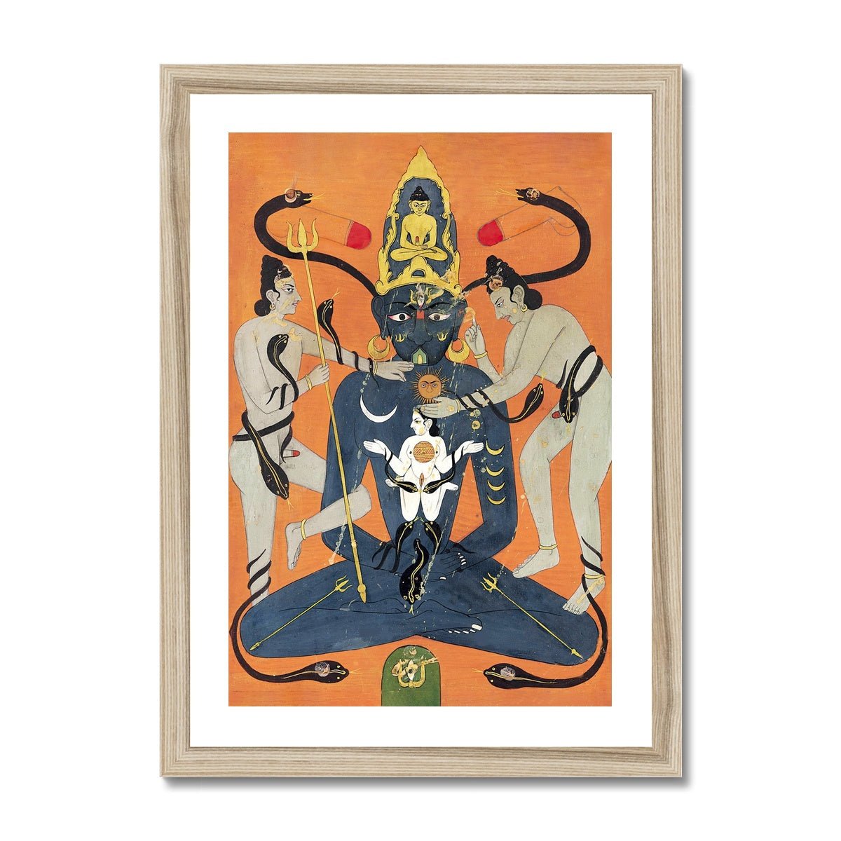 Kundalini Tantra Indian Tantric Art | Sun and Moon, Yoni and Lingam, Sacred Sexuality | Chakra Qi Energy Vintage Framed Art Print
