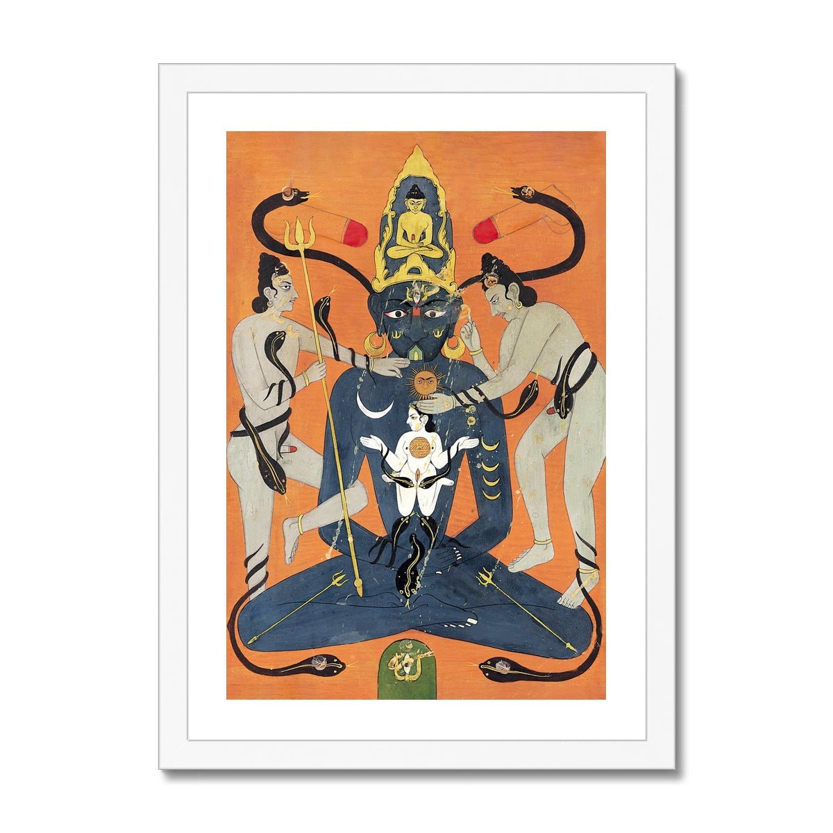 Kundalini Tantra Indian Tantric Art | Sun and Moon, Yoni and Lingam, Sacred Sexuality | Chakra Qi Energy Vintage Framed Art Print