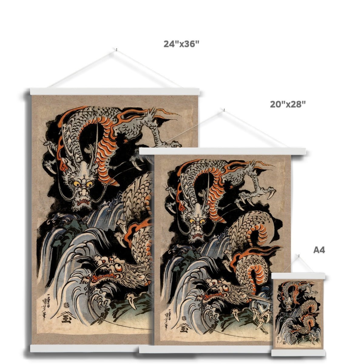 Kuniyoshi Dragon: Japanese Mythology Ukiyo-e Antique Serpent | Woodblock Ukiyo-e Yokai Folklore Fine Art Print with Hanger