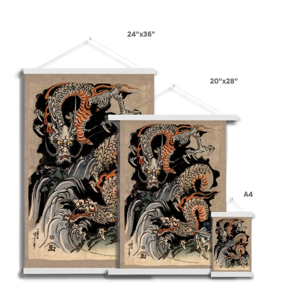 Fine art Kuniyoshi Dragon: Japanese Mythology Ukiyo-e Antique Serpent | Woodblock Ukiyo-e Yokai Folklore Fine Art Print with Hanger