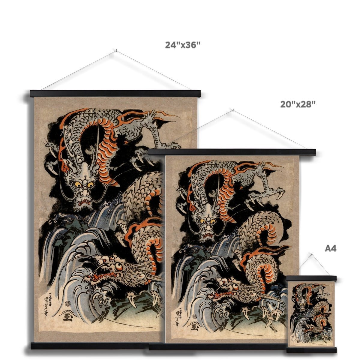 Kuniyoshi Dragon: Japanese Mythology Ukiyo-e Antique Serpent | Woodblock Ukiyo-e Yokai Folklore Fine Art Print with Hanger