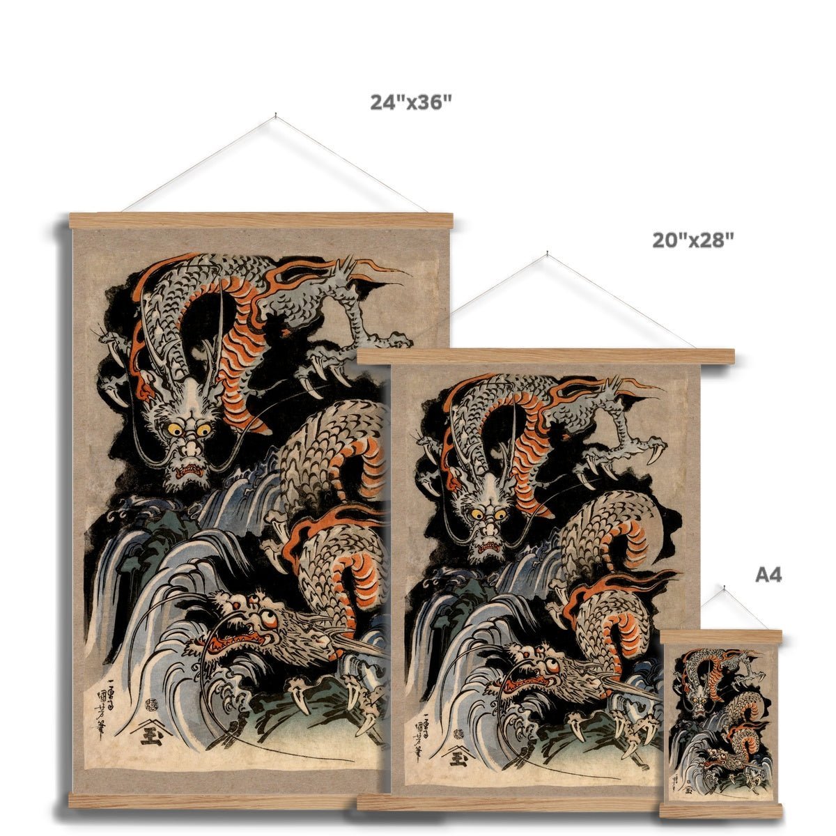 Fine art Kuniyoshi Dragon: Japanese Mythology Ukiyo-e Antique Serpent | Woodblock Ukiyo-e Yokai Folklore Fine Art Print with Hanger