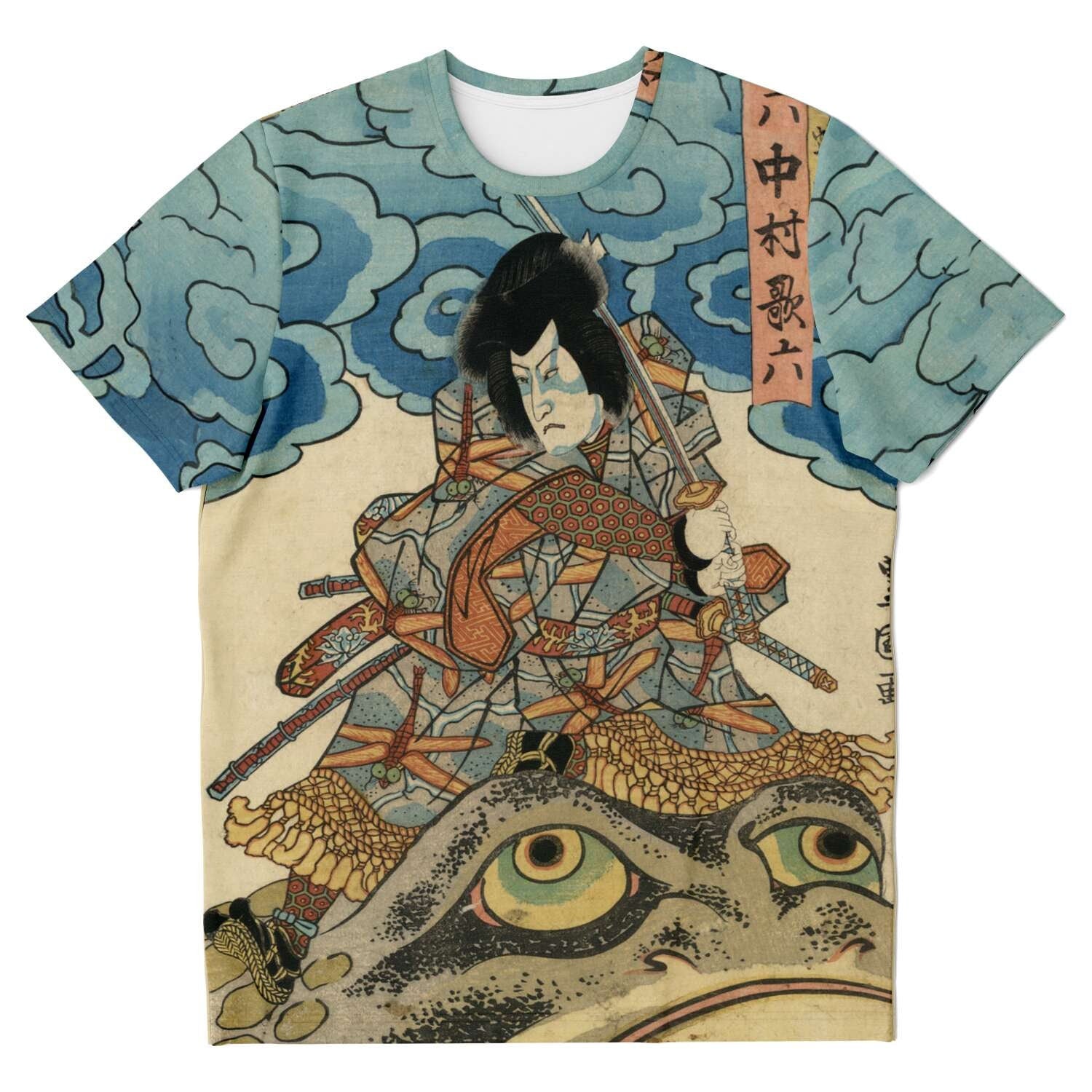 T-shirt Kuniyoshi: Jiraiya and the Toad Japanese Mythology Ukiyo-e Woodblock Samurai Ronin Kawaii Cute Frog Graphic Art T-Shirt