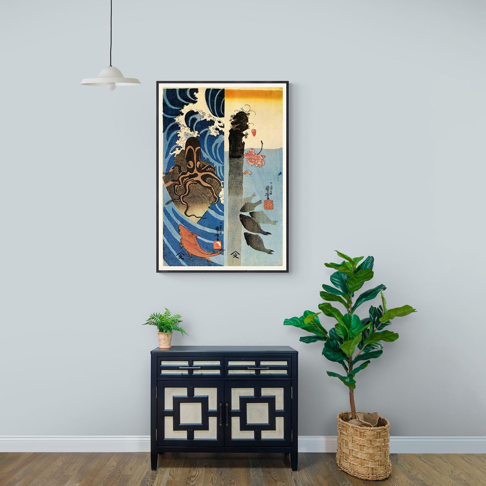 Kuniyoshi Utagawa, Octopus, Red Fish Ukiyo-e Antique Vintage Woodblock Print Marine Life Ocean Creatures Japan Fine Art Print