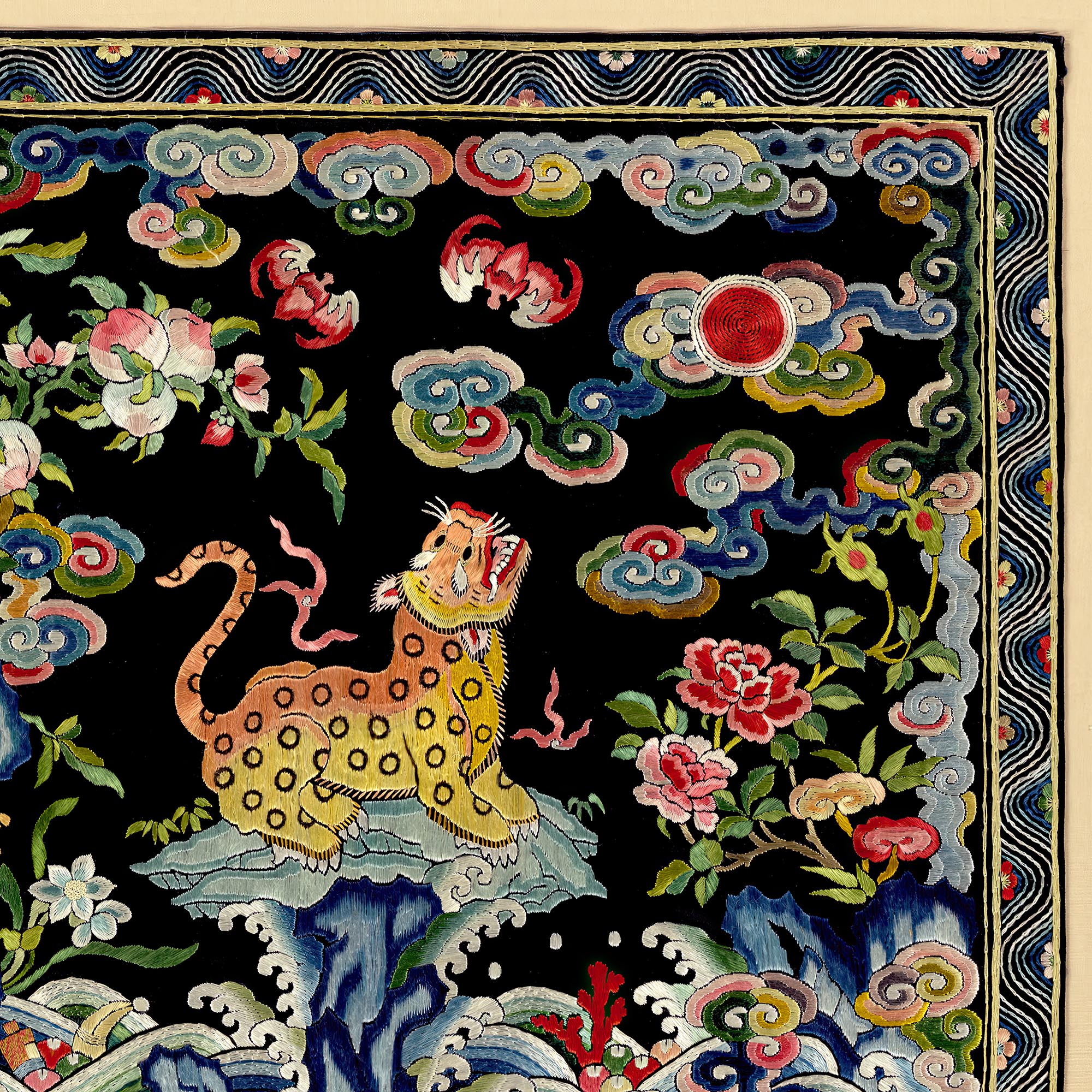 Fine art Leopard Silk Embroidery Design | Qing Dynasty Mandarin Square | Lion, Tiger, Jaguar Vintage Fine Art Print