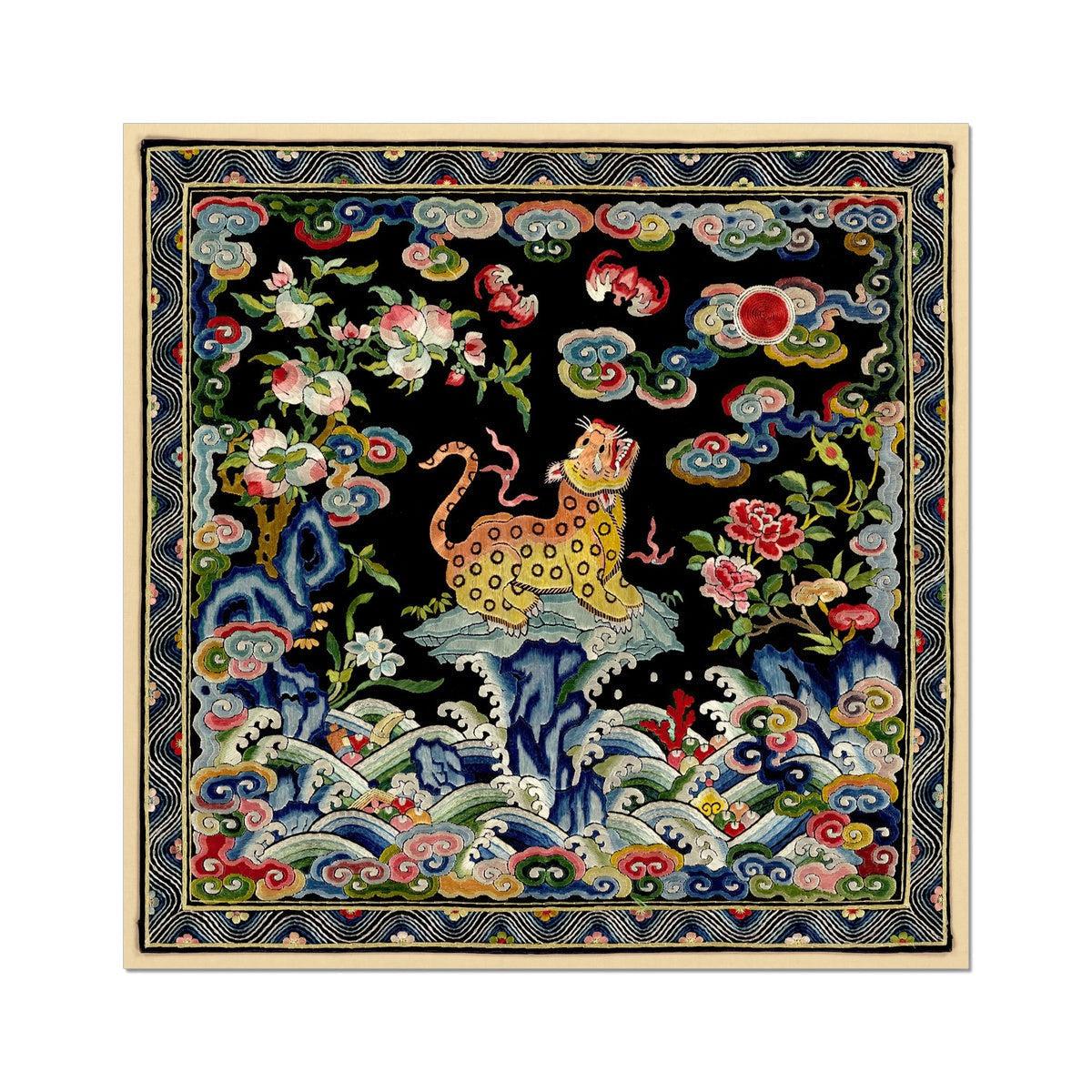 Leopard Silk Embroidery Design | Qing Dynasty Mandarin Square | Lion, Tiger, Jaguar Vintage Fine Art Print