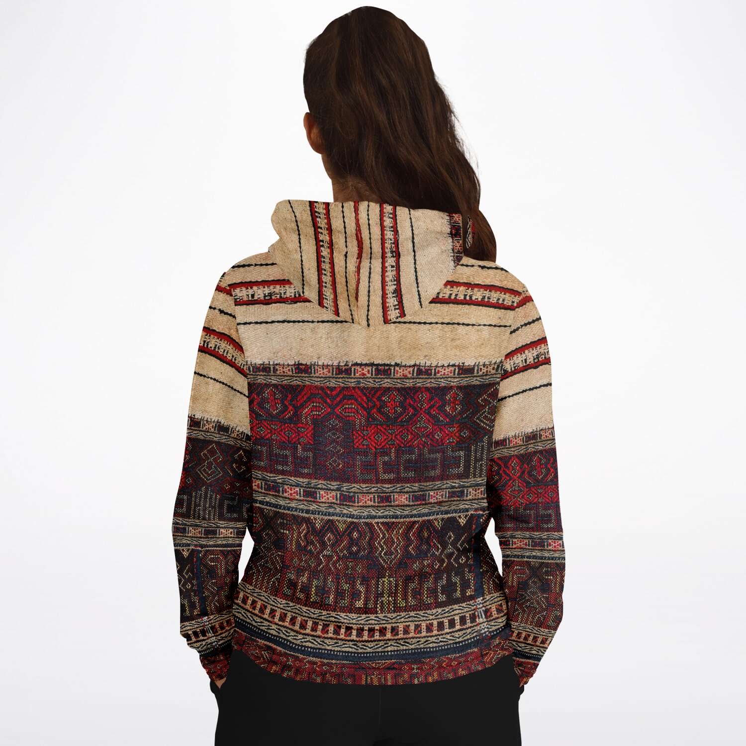 Fashion Hoodie - AOP Li Tribe Inspired Hoodie, Traditional World Style, Ethnic Asian Boho Textile Chinese Kilim Unisex Jacket Tribal Pullover Hoodie