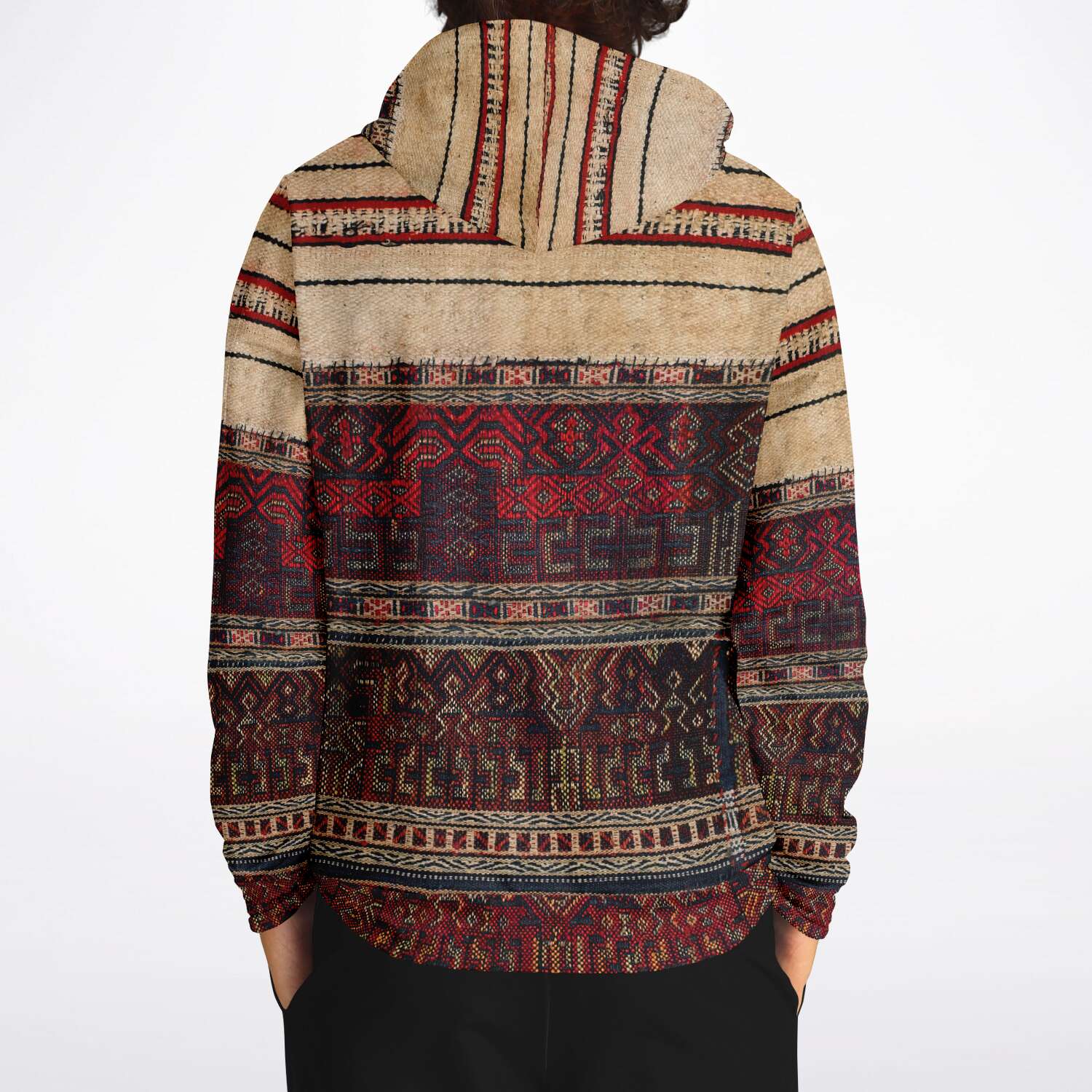 Fashion Hoodie - AOP Li Tribe Inspired Hoodie, Traditional World Style, Ethnic Asian Boho Textile Chinese Kilim Unisex Jacket Tribal Pullover Hoodie