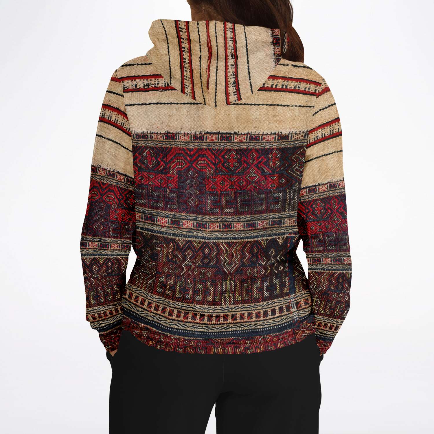 Fashion Hoodie - AOP Li Tribe Inspired Hoodie, Traditional World Style, Ethnic Asian Boho Textile Chinese Kilim Unisex Jacket Tribal Pullover Hoodie