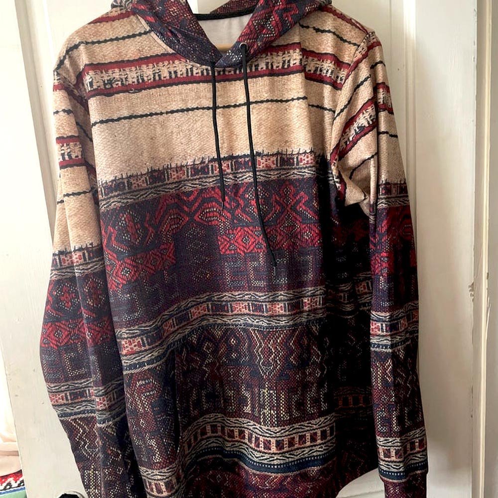 Fashion Hoodie - AOP Li Tribe Inspired Hoodie, Traditional World Style, Ethnic Asian Boho Textile Chinese Kilim Unisex Jacket Tribal Pullover Hoodie