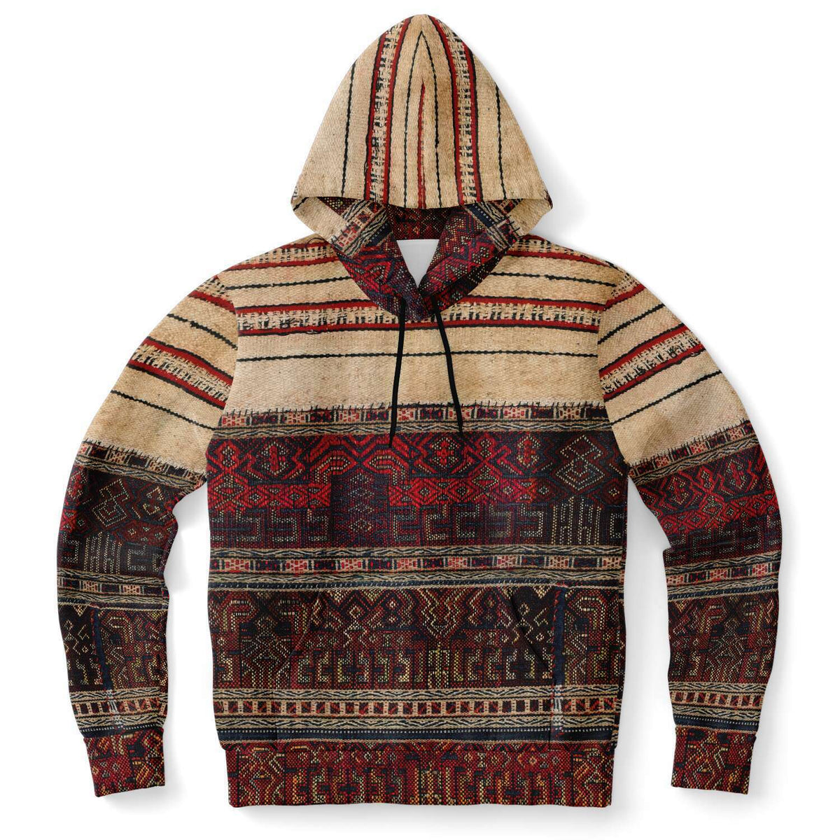 Fashion Hoodie - AOP XS Li Tribe Inspired Hoodie, Traditional World Style, Ethnic Asian Boho Textile Chinese Kilim Unisex Jacket Tribal Pullover Hoodie