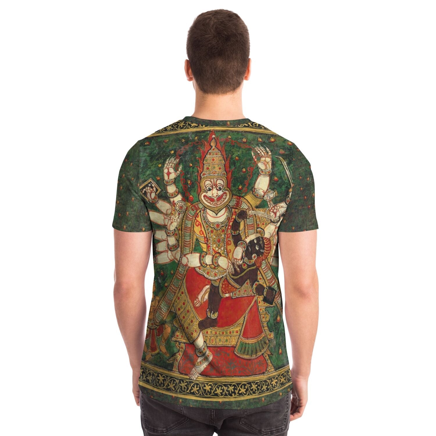 Lord Nrsimhadeva Narasimha Half-Lion Half Man Deity, Vishnu Incarnation Fights Demon King Hiranyakashipu | Hindu Mythology All-Over-Print Tshirt-Sacred Surreal