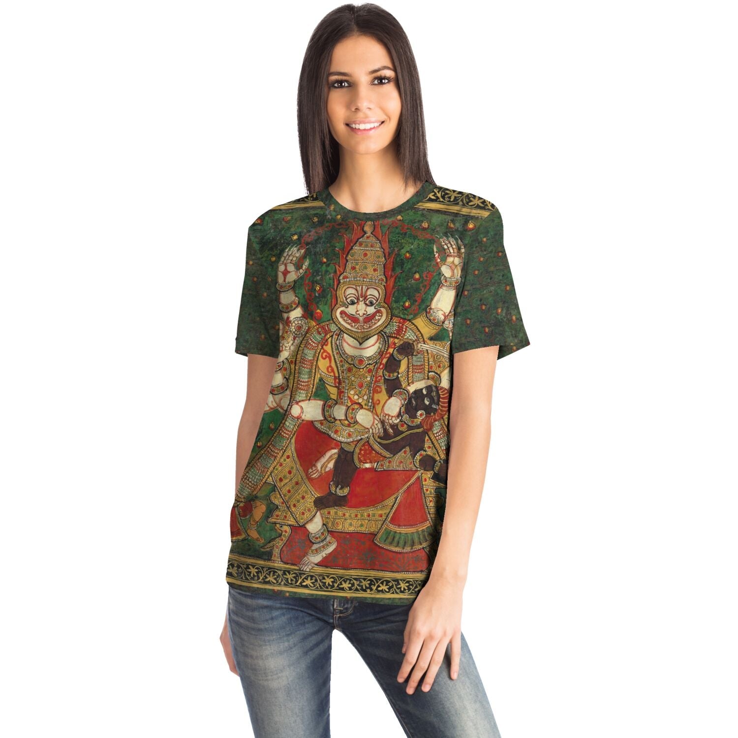 Lord Nrsimhadeva Narasimha Half-Lion Half Man Deity, Vishnu Incarnation Fights Demon King Hiranyakashipu | Hindu Mythology All-Over-Print Tshirt-Sacred Surreal