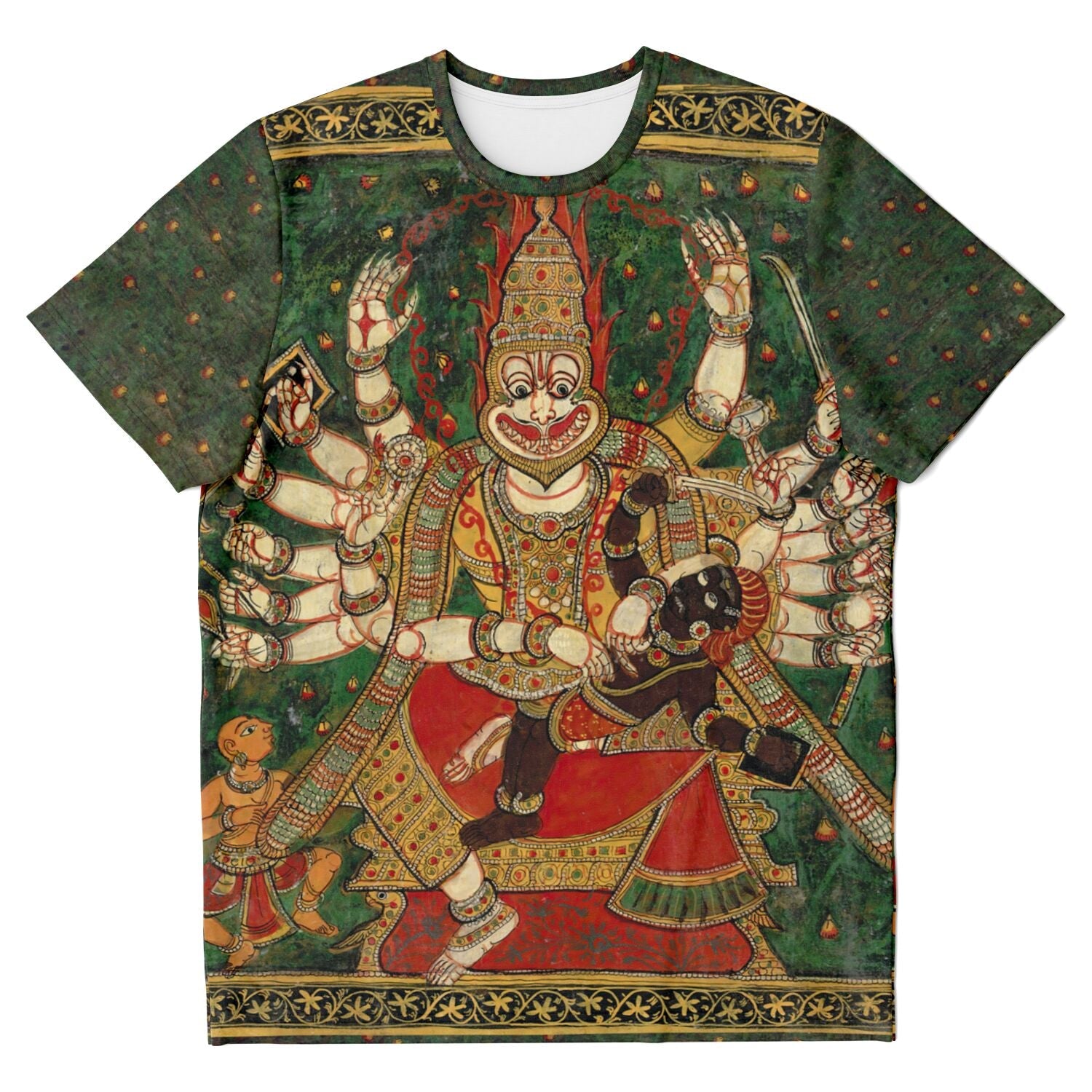 Lord Nrsimhadeva Narasimha Half-Lion Half Man Deity, Vishnu Incarnation Fights Demon King Hiranyakashipu | Hindu Mythology All-Over-Print Tshirt-Sacred Surreal