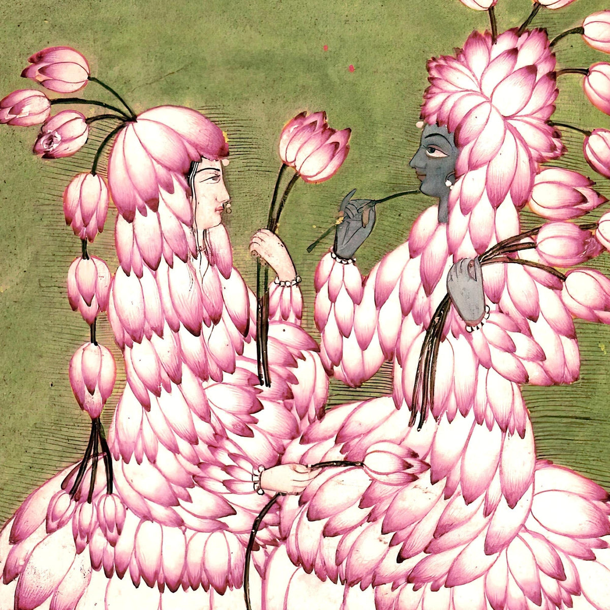 Lotus Clad Radha and Krishna | Hindu Devotional Bhakti Art | Yoga Art | Rishi Siddhi Hindu Mythology | Meditation Divine Love Fine Art Print