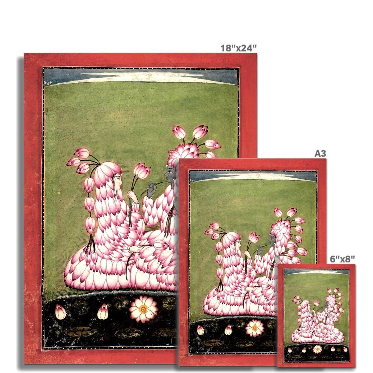 Lotus Clad Radha and Krishna | Hindu Devotional Bhakti Art | Yoga Art | Rishi Siddhi Hindu Mythology | Meditation Divine Love Fine Art Print