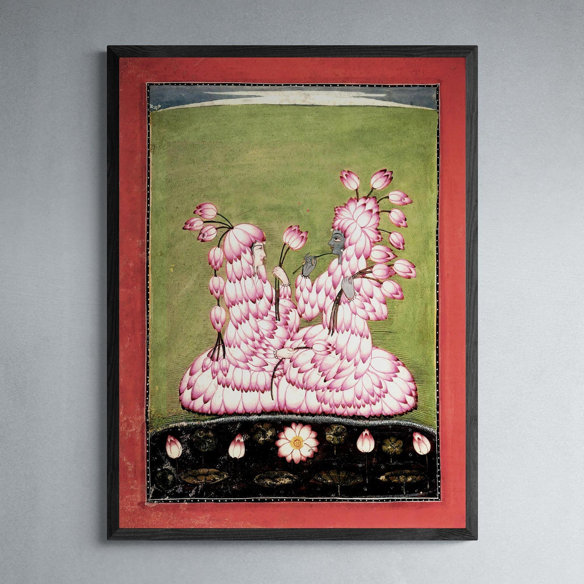 6&quot;x8&quot; Lotus Clad Radha and Krishna | Hindu Devotional Bhakti Art | Yoga Art | Rishi Siddhi Hindu Mythology | Meditation Divine Love Fine Art Print