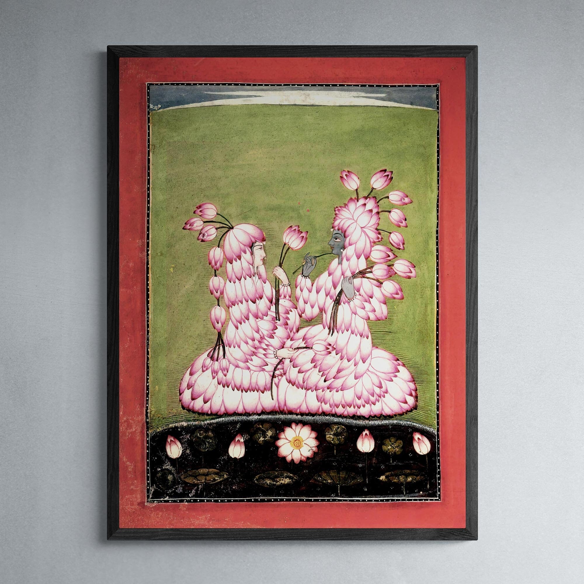 6"x8" Lotus Clad Radha and Krishna | Hindu Devotional Bhakti Art | Yoga Art | Rishi Siddhi Hindu Mythology | Meditation Divine Love Fine Art Print