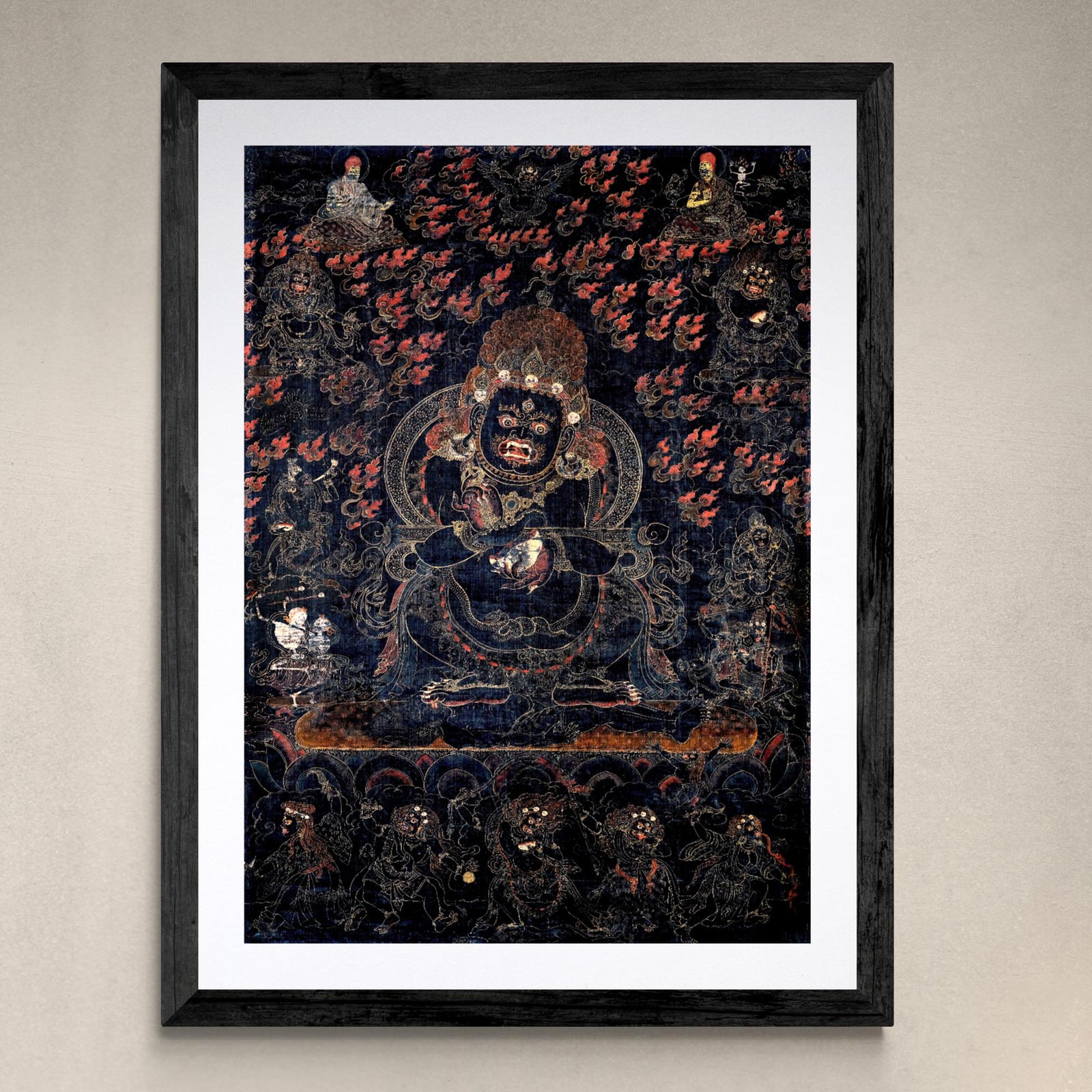 Fine art 4"x6" Mahakala as Panjarantha | Dharma Protector, Black Tibetan Antique Thangka, Enlightened Buddha Fine Art Print