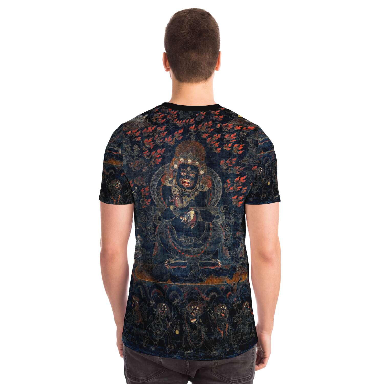 AOP T-Shirt Mahakala as Panjarantha | Tibetan Tangka Vajrayana Vintage Trippy T-Shirt Graphic Tee