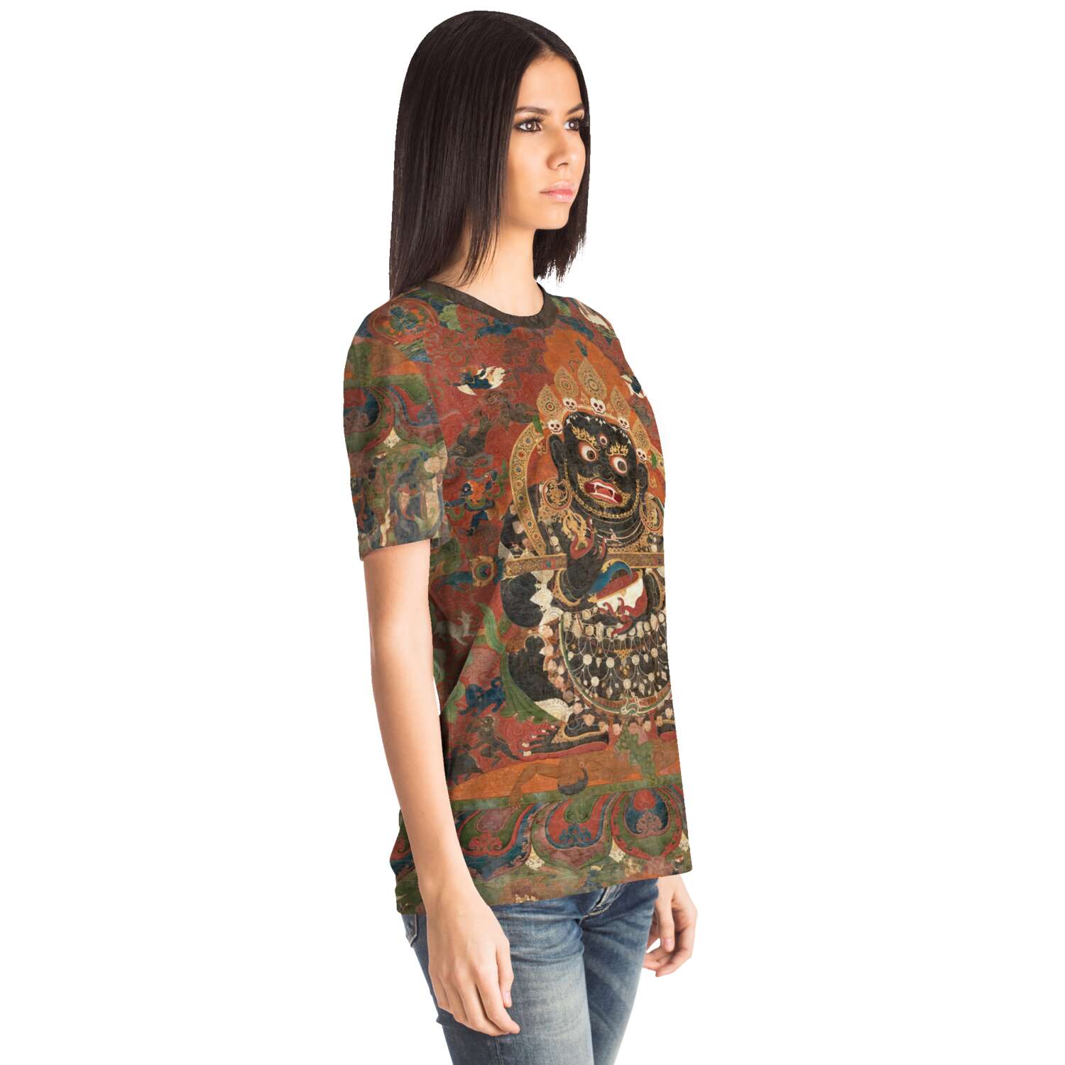 T-shirt Mahakala | Enlightened Buddhist  Protector | Tibetan Thangka Antique Graphic Tee T-Shirt