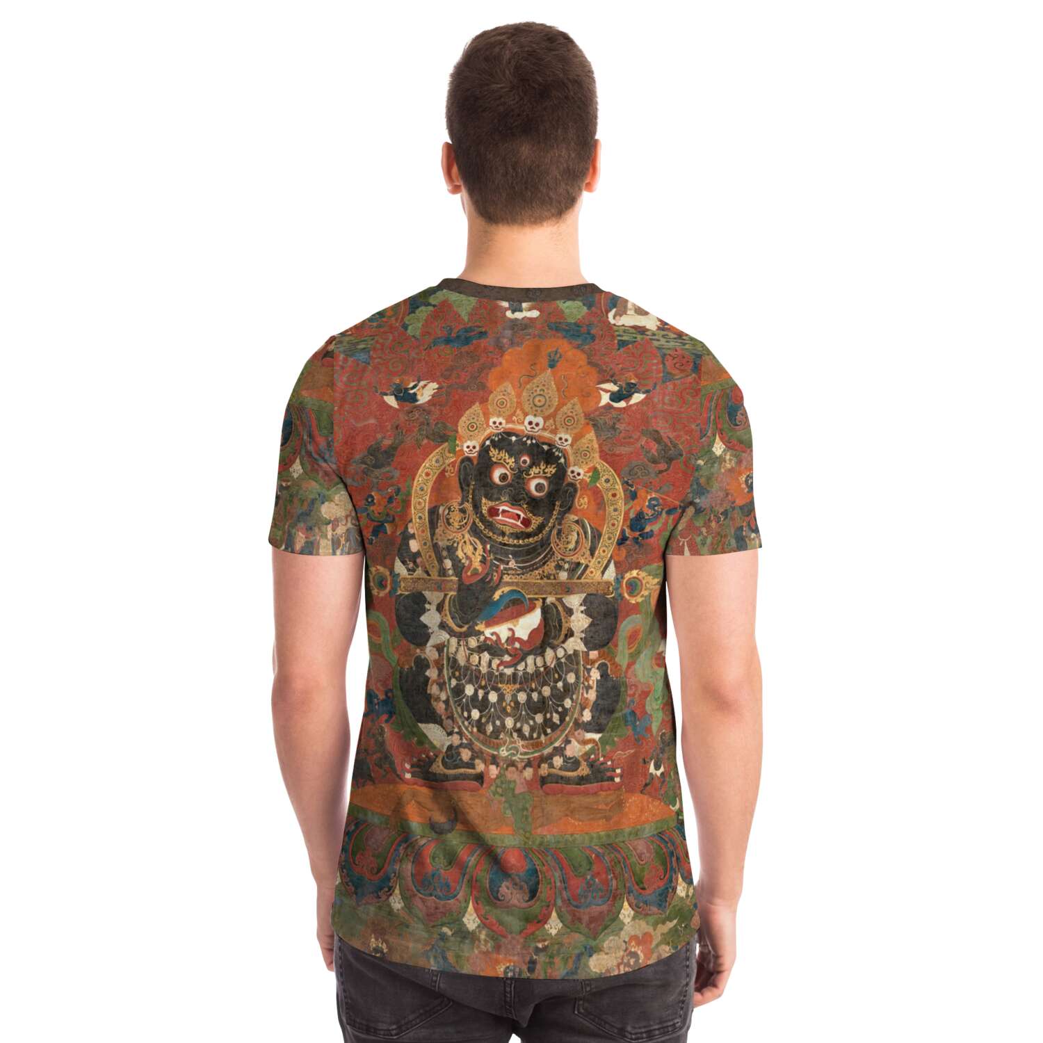 T-shirt Mahakala | Enlightened Buddhist  Protector | Tibetan Thangka Antique Graphic Tee T-Shirt