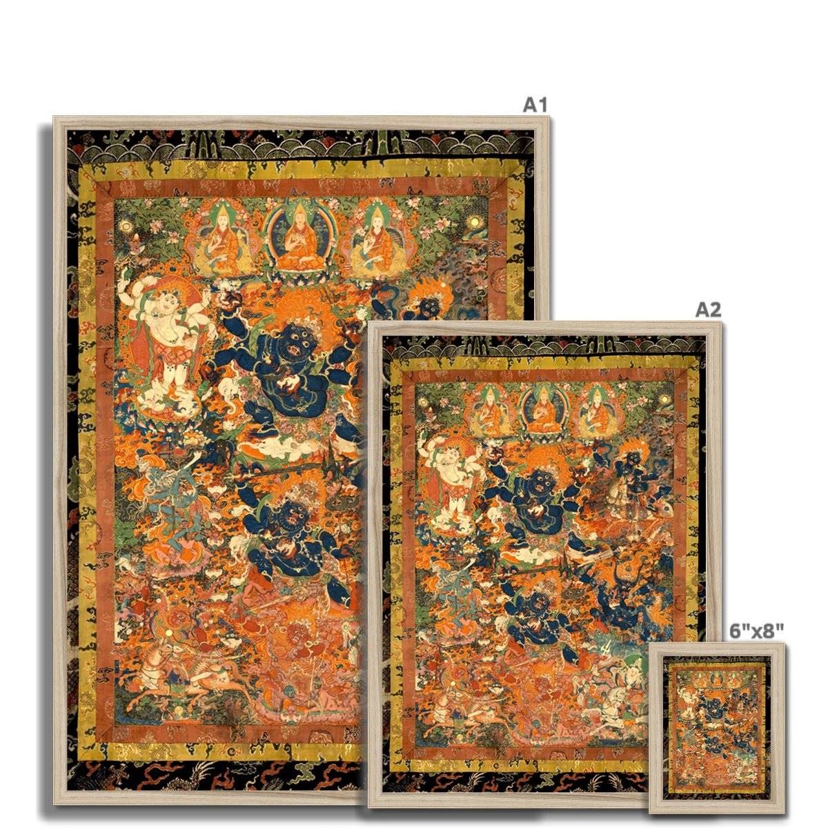 Mahakala in Diverse Forms with Other Dharma Protectors | Tibetan Buddhist Mythology | Sacred Thangka Mandala Vintage Framed Art Print