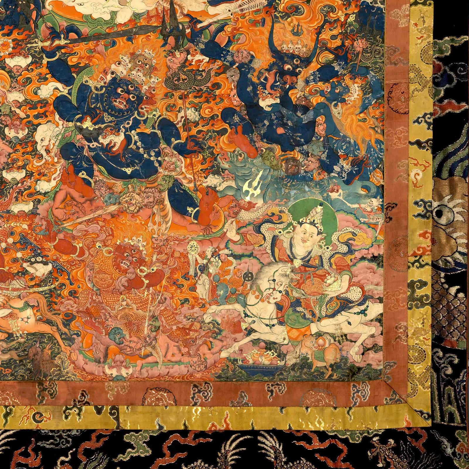 Mahakala in Diverse Forms with Other Dharma Protectors | Tibetan Buddhist Mythology | Sacred Thangka Mandala Vintage Framed Art Print