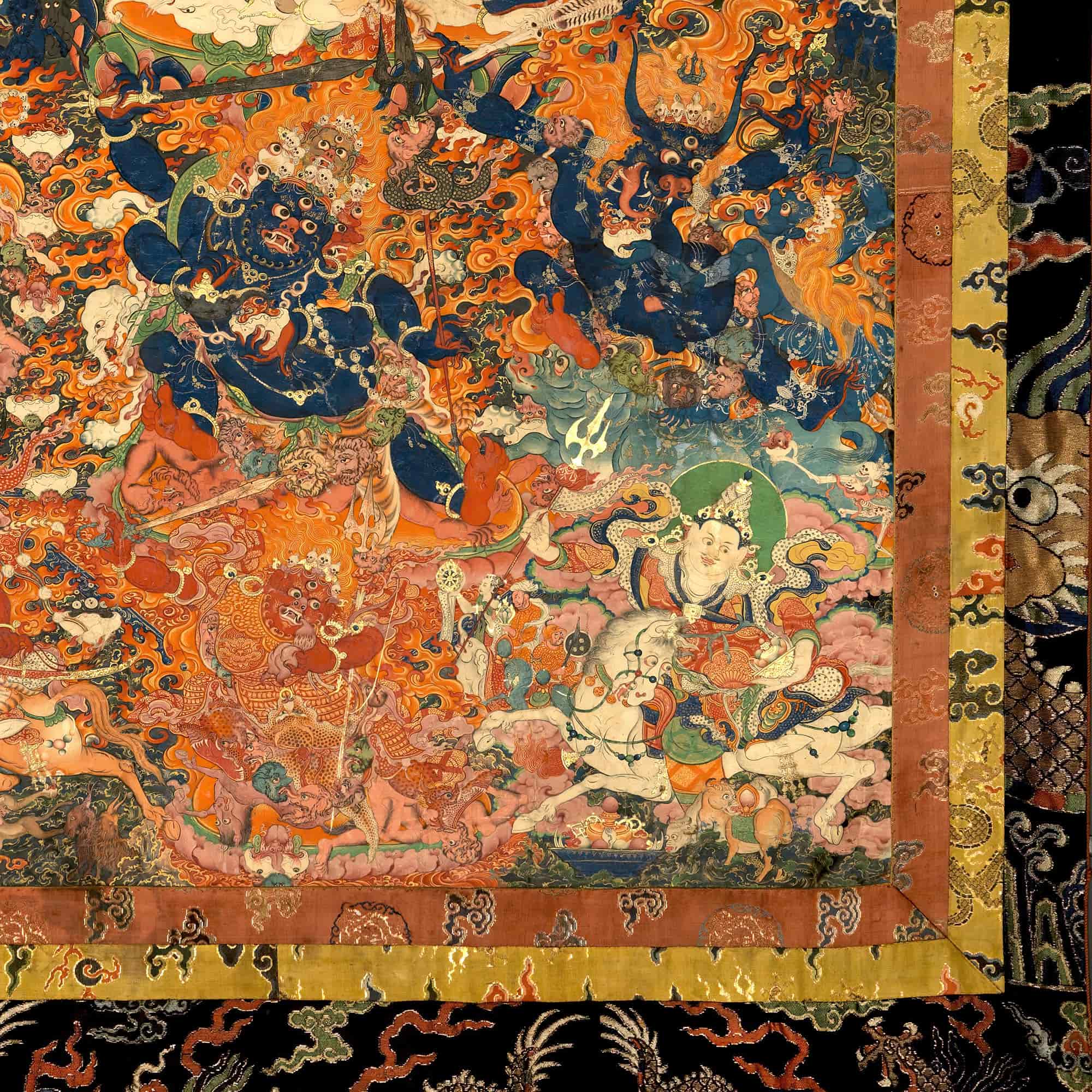 Mahakala in Diverse Forms with Other Dharma Protectors | Tibetan Buddhist Mythology | Sacred Thangka Mandala Vintage Framed Art Print