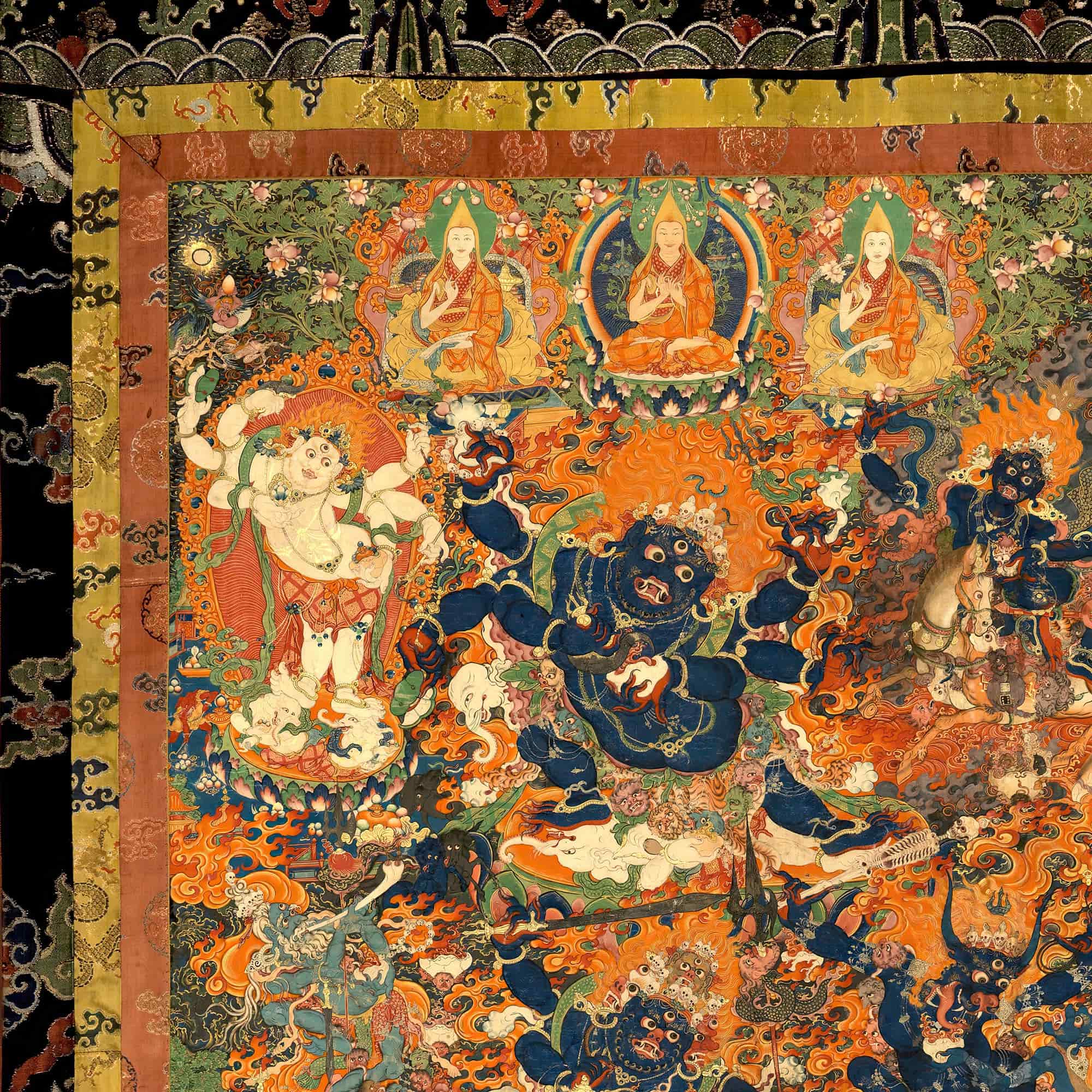 Mahakala in Diverse Forms with Other Dharma Protectors | Tibetan Buddhist Mythology | Sacred Thangka Mandala Vintage Framed Art Print