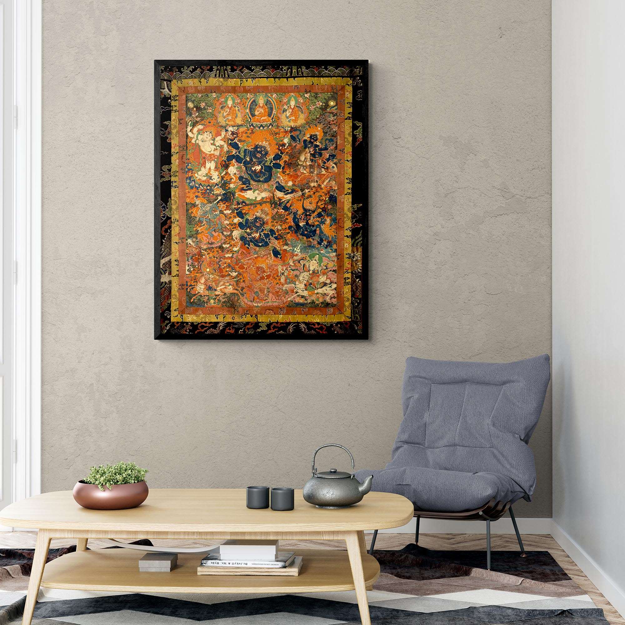 Mahakala in Diverse Forms with Other Dharma Protectors | Tibetan Buddhist Mythology | Sacred Thangka Mandala Vintage Framed Art Print