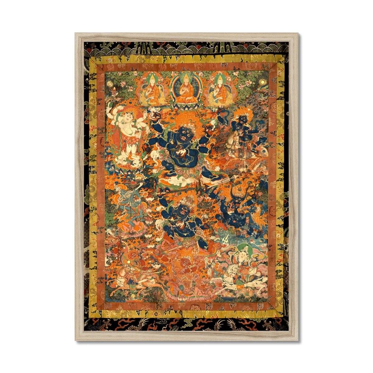 Mahakala in Diverse Forms with Other Dharma Protectors | Tibetan Buddhist Mythology | Sacred Thangka Mandala Vintage Framed Art Print