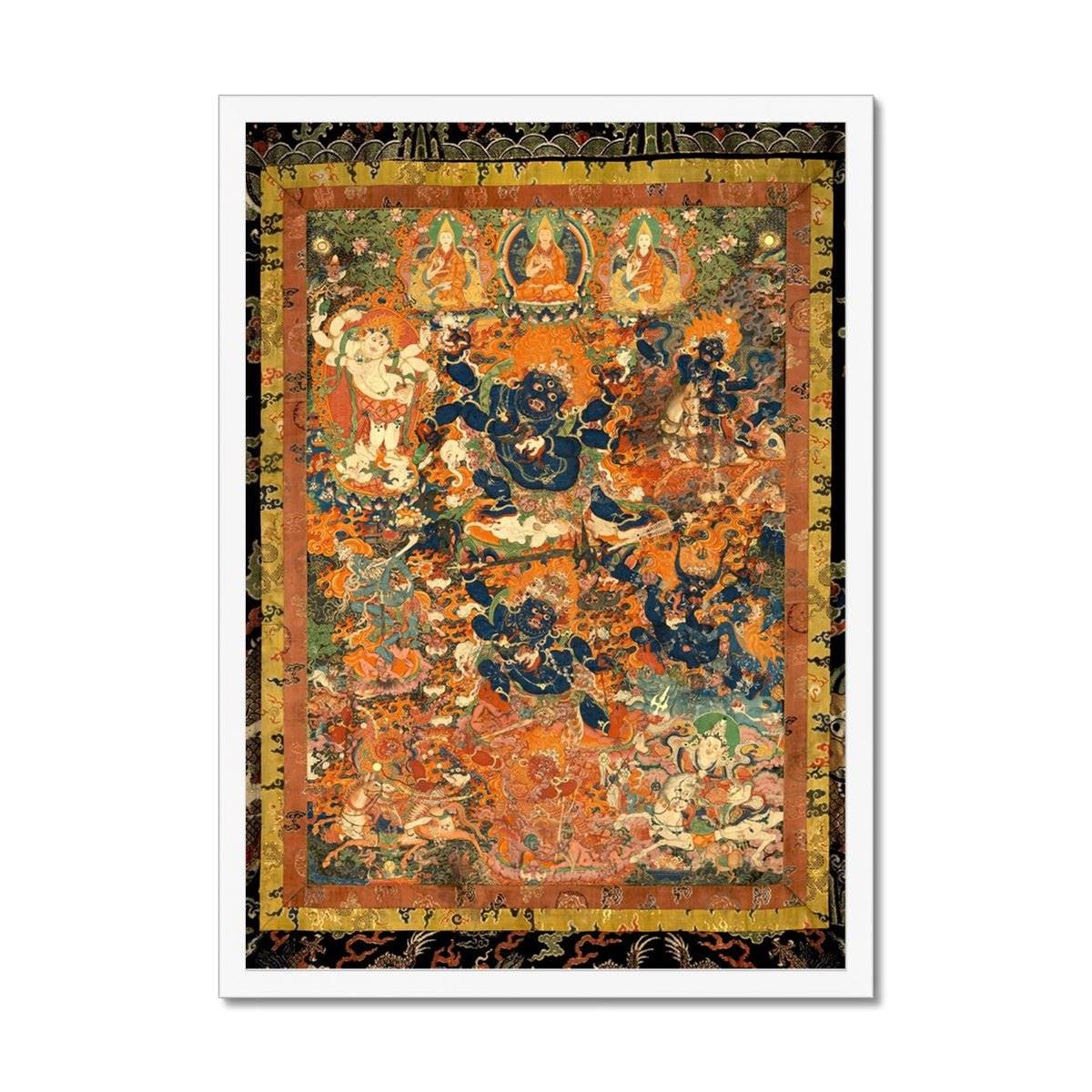 Mahakala in Diverse Forms with Other Dharma Protectors | Tibetan Buddhist Mythology | Sacred Thangka Mandala Vintage Framed Art Print