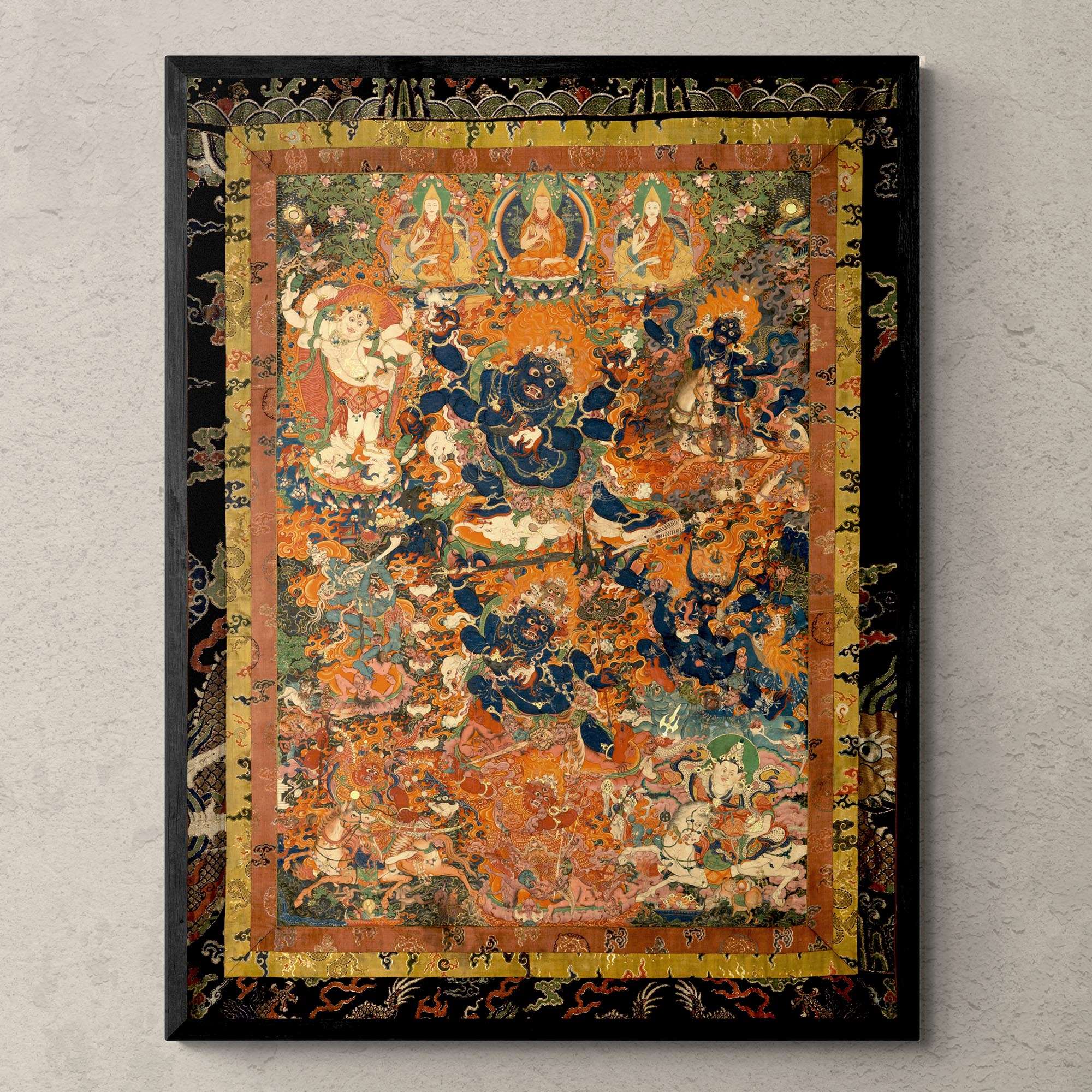 Mahakala in Diverse Forms with Other Dharma Protectors | Tibetan Buddhist Mythology | Sacred Thangka Mandala Vintage Framed Art Print