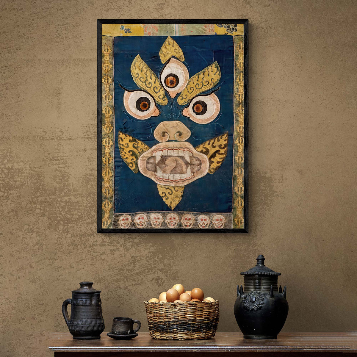 Yellow Mahakala: Wrathful Ancient Tibetan Deity | Devotional Temple Wall Art | Altar Room Meditation Fine Art Print