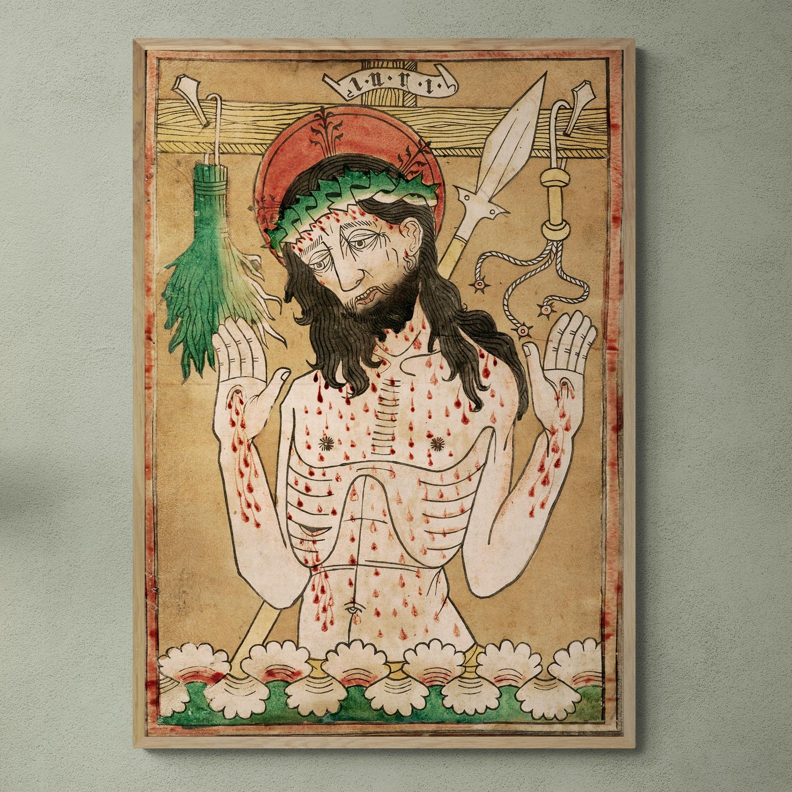 Man of Sorrows 15th Century Middle-Ages Medieval Wood Cut | Christian Faith, Christ Jesus Redeemer Fine Art Print
