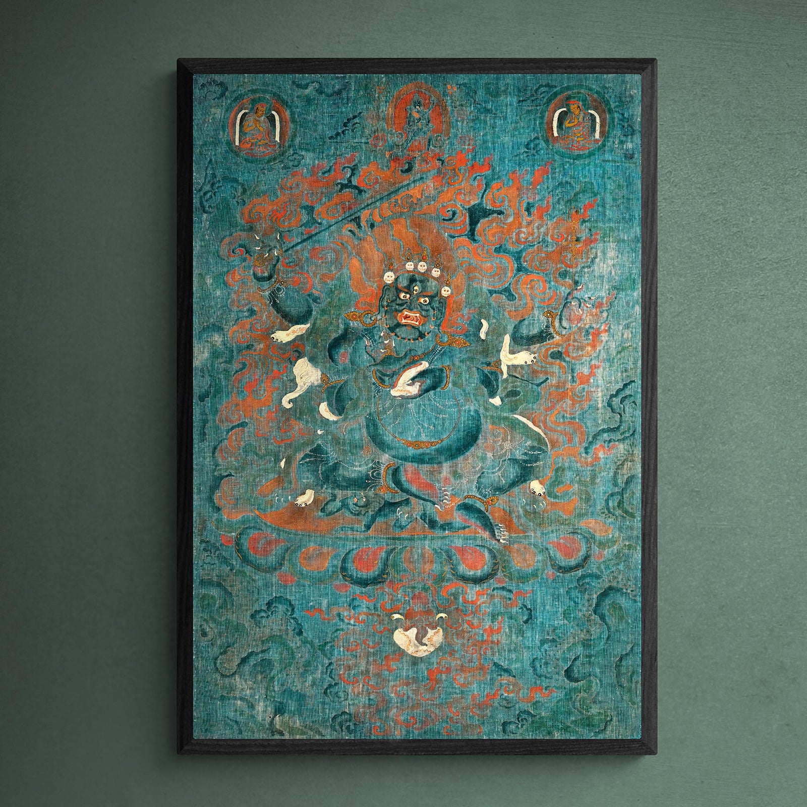 Blue Mahakala Tibetan Wrathful Deity Thanga | Himalayan Buddhism Meditation Fine Art Print