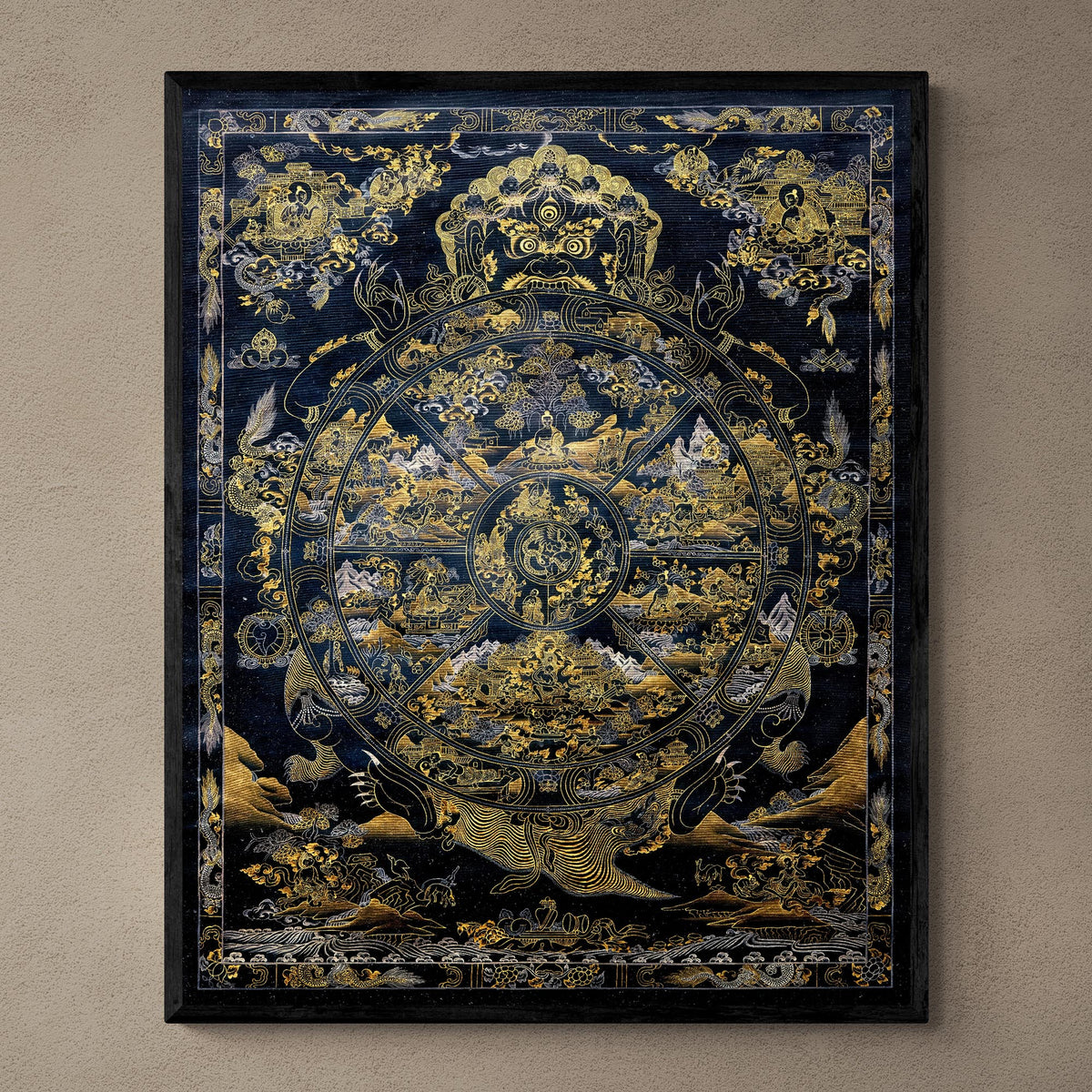 Bhavacakra Wheel of Life Tibetan Nepal Karma Cosmology | Vajrayana Meditation Thangka Fine Art Print