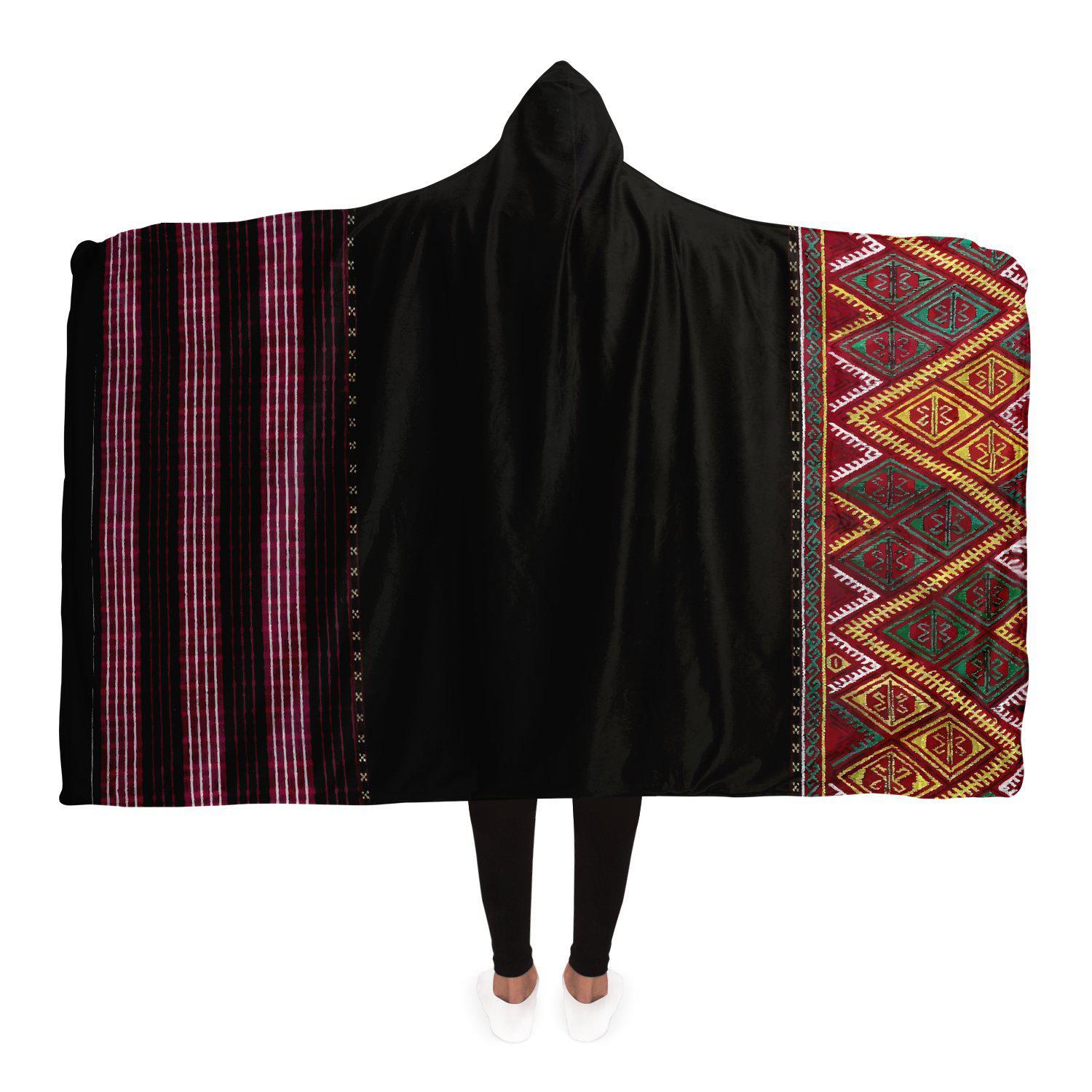 Hooded Blanket - AOP Adult / Premium Sherpa Maio Traditional Embroidery Inspired Hooded Blanket