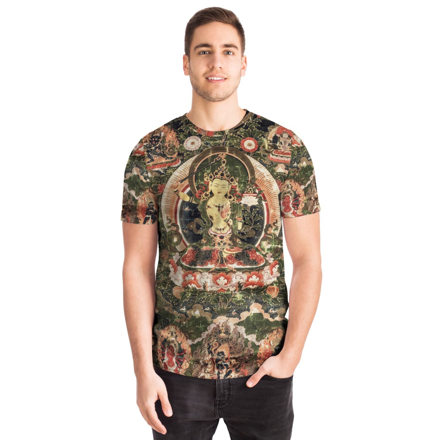 Manjusri Bodhisattva Zen Patriarch | Tibetan Buddhist Mythology | Buddha Meditation and Mindfulness Vintage Graphic Art T-Shirt