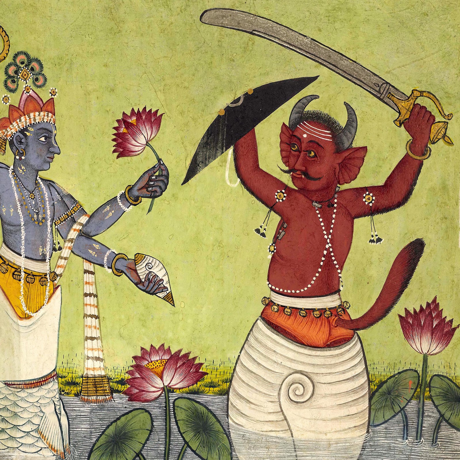 Matsya, First Incarnation of Vishnu, Indian Mythology, Sacred Hindu Meditation Art Antique Framed Print