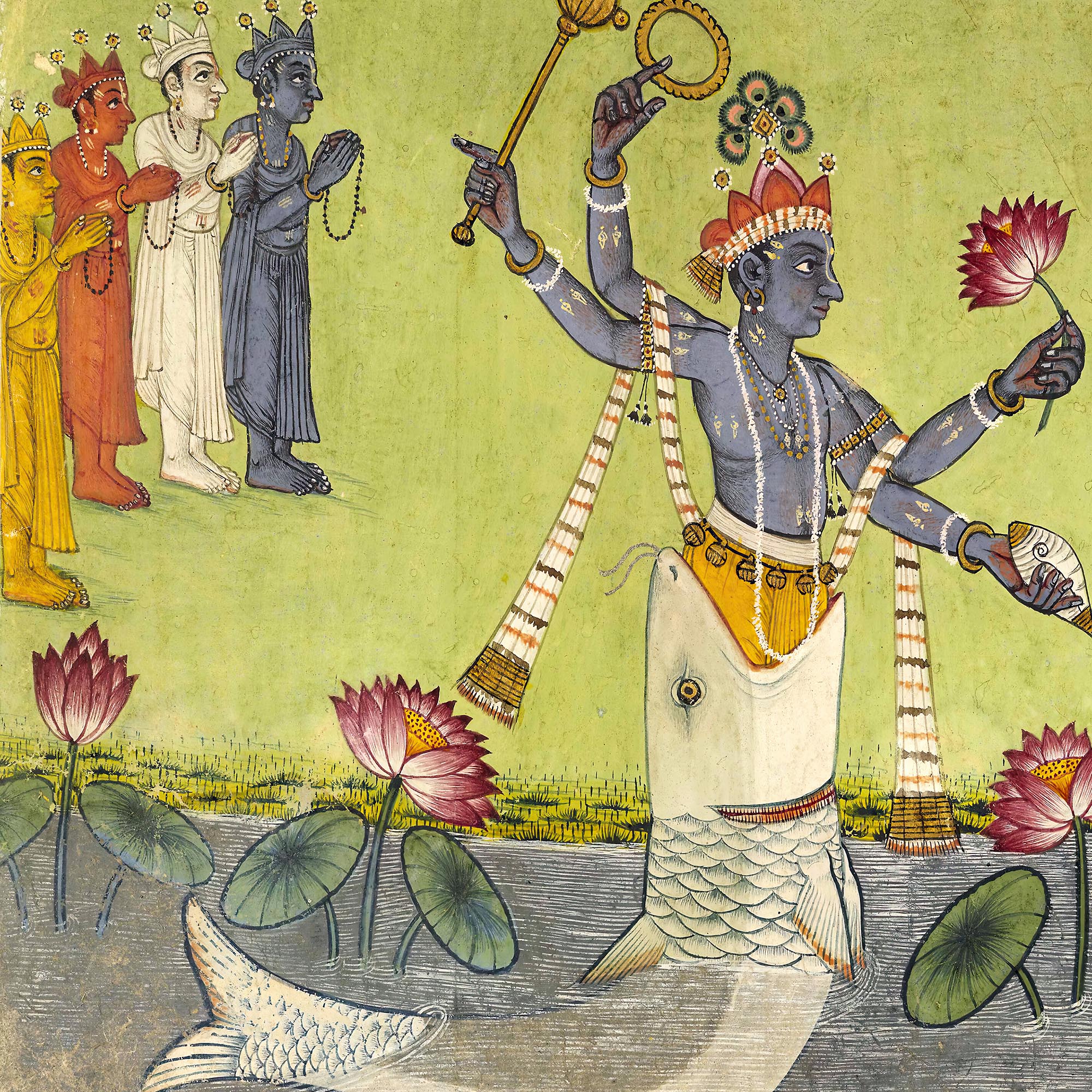 Matsya, First Incarnation of Vishnu, Indian Mythology, Sacred Hindu Meditation Art Antique Framed Print