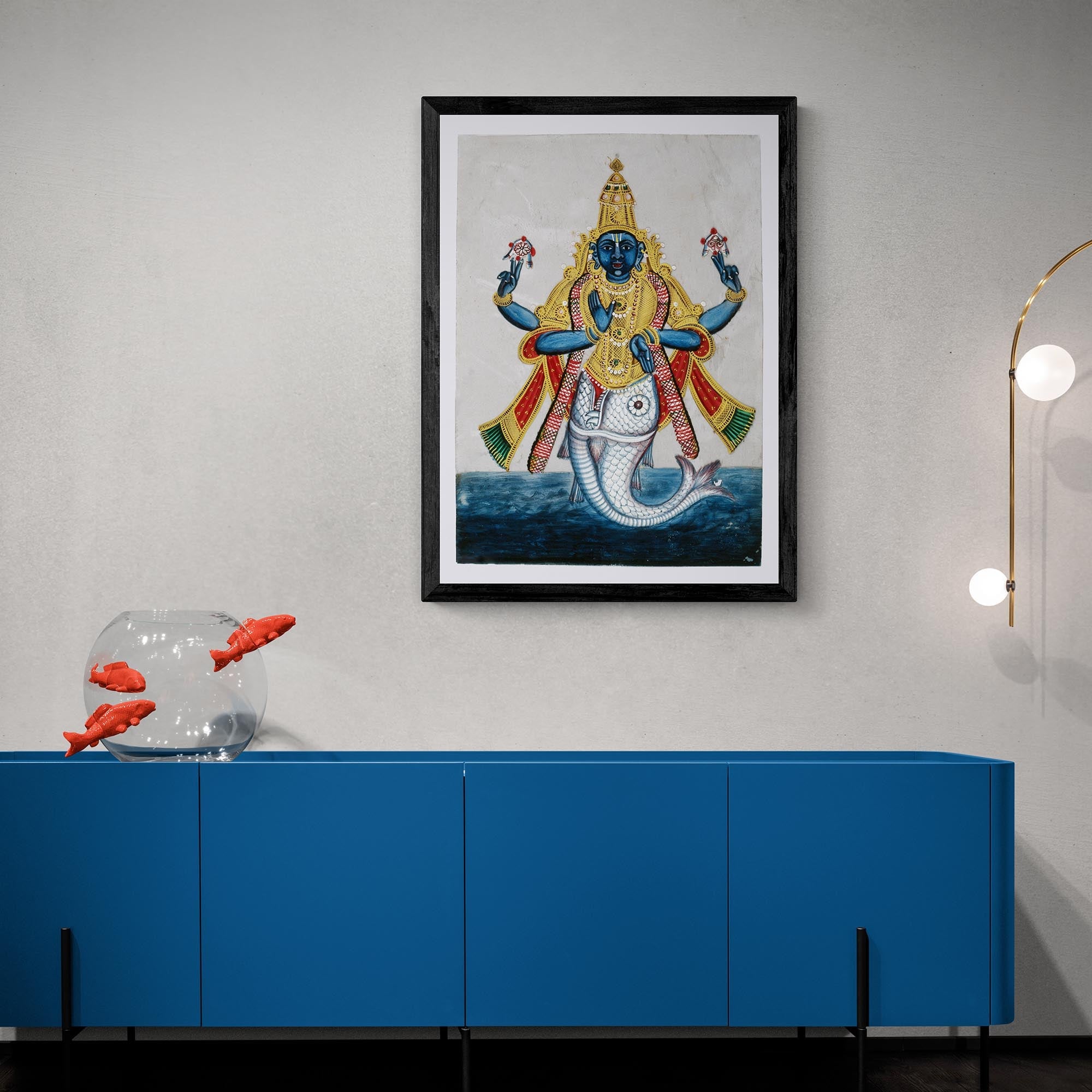 giclee 4"x6" Matsya Print: Vishnu Avatar In the Form of a Fish | Incarnation Hindu Deity Vedic Gift | Antique Ocean Reincarnation Fine Art Print