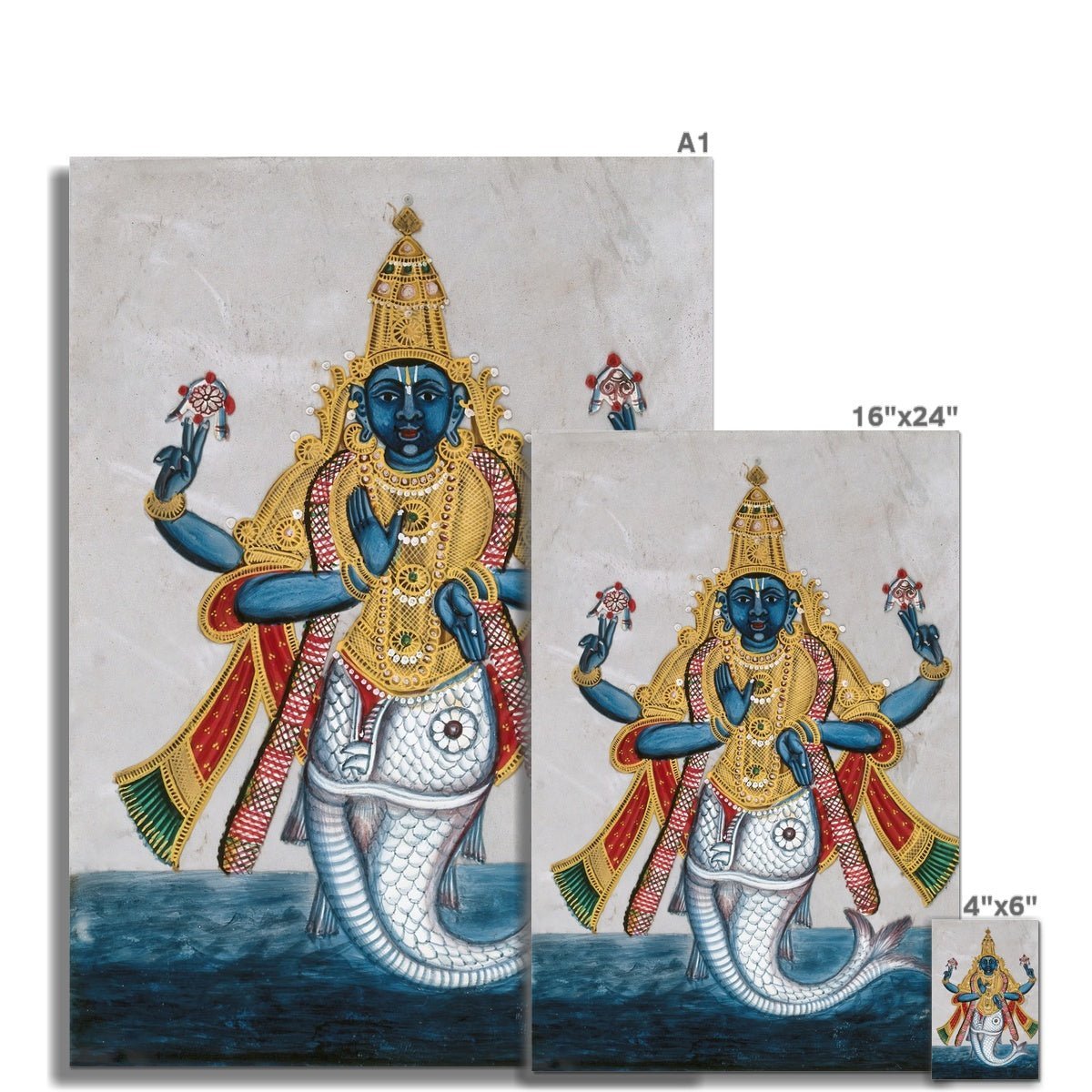 giclee Matsya Print: Vishnu Avatar In the Form of a Fish | Incarnation Hindu Deity Vedic Gift | Antique Ocean Reincarnation Fine Art Print
