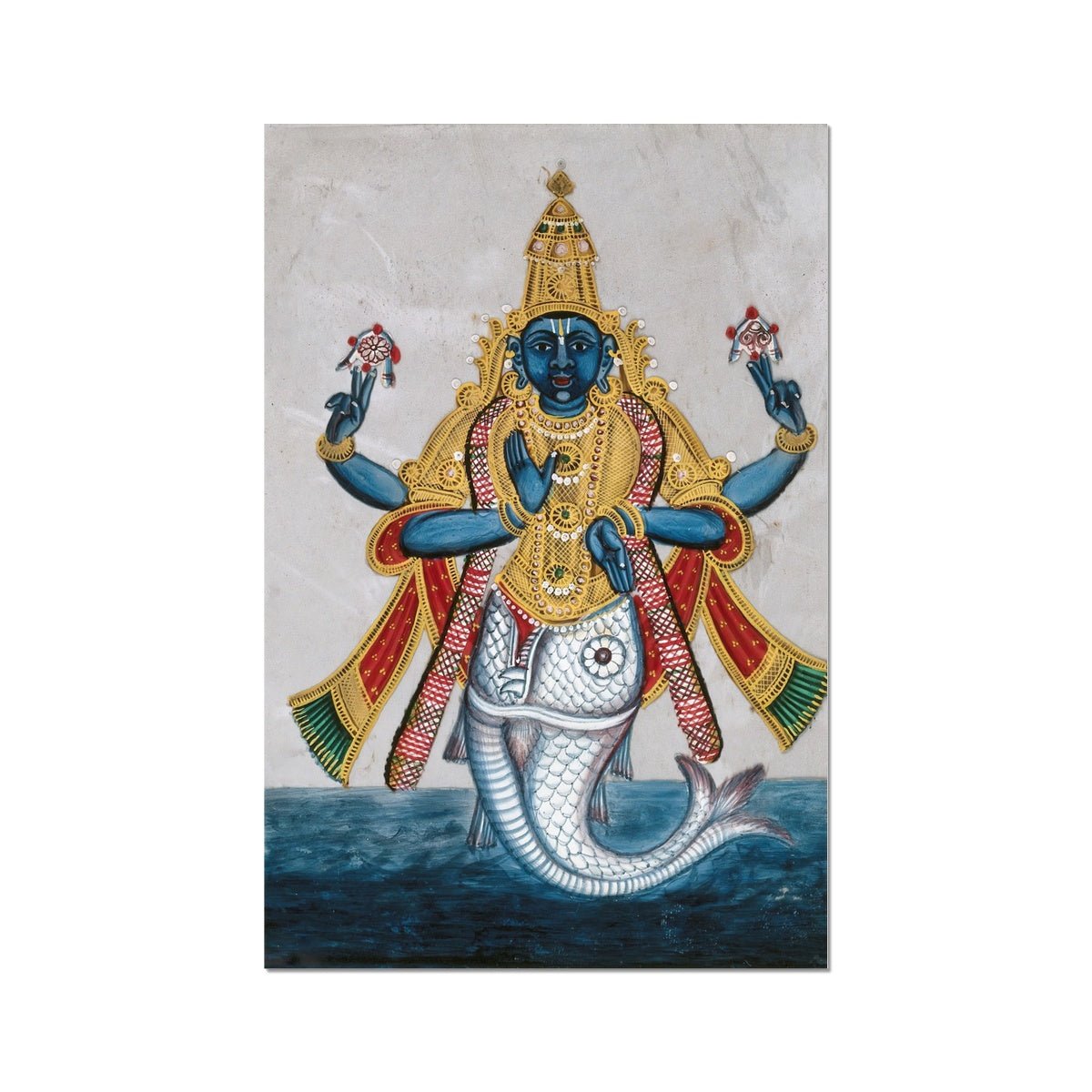 Matsya Print: Vishnu Avatar In the Form of a Fish | Incarnation Hindu Deity Vedic Gift | Antique Ocean Reincarnation Fine Art Print