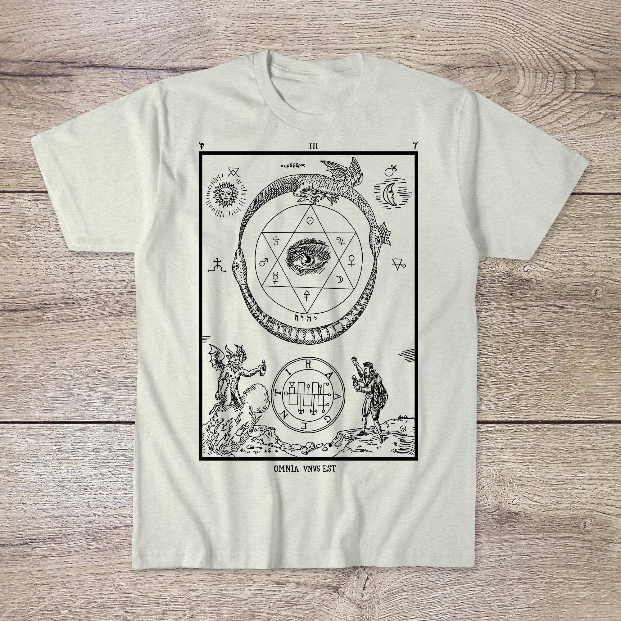 Medieval Alchemy Hermetic Eye of Providence | Ouroboros Kabala European Esoteric Mystical Traditions Graphic Art T-Shirt-Sacred Surreal