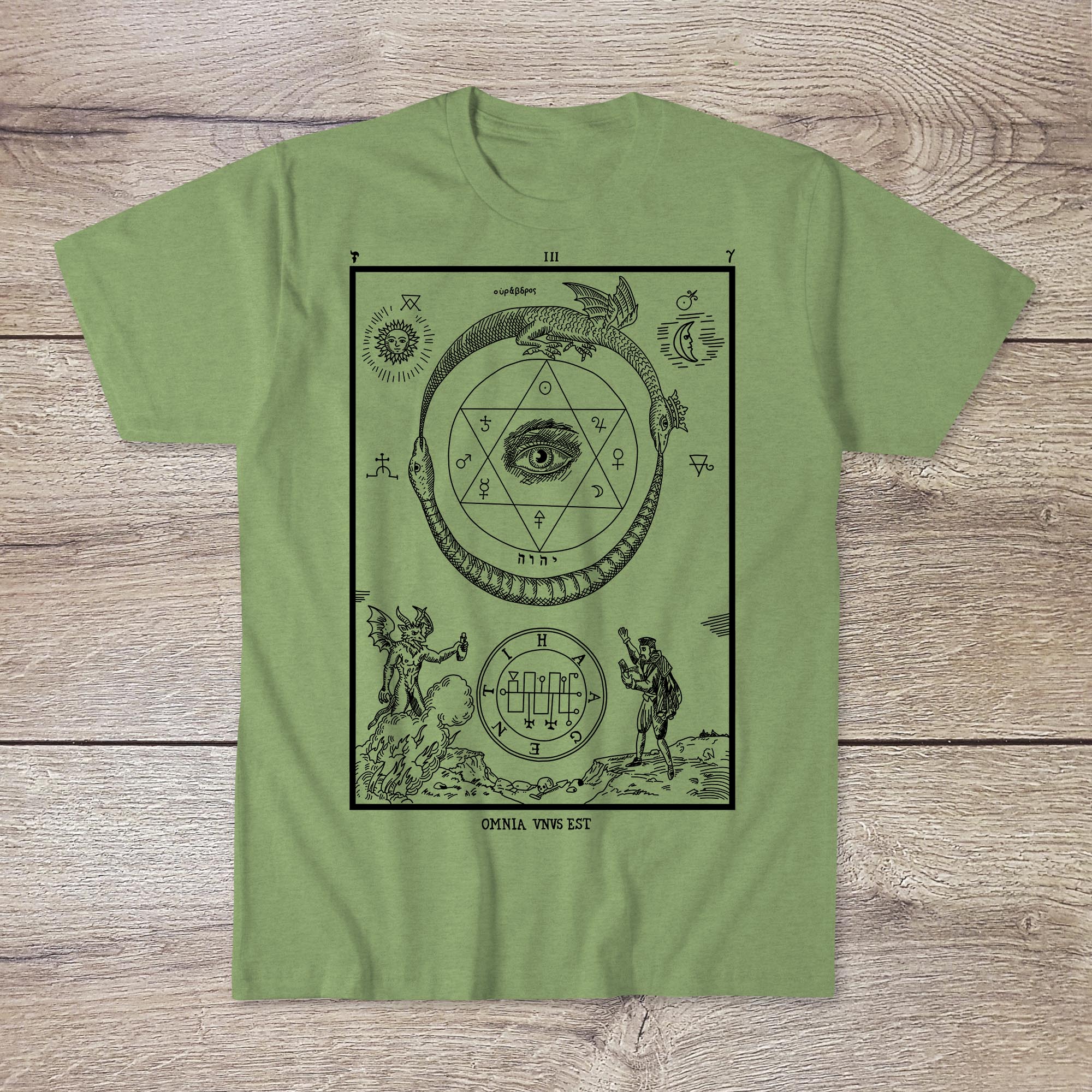 Medieval Alchemy Hermetic Eye of Providence | Ouroboros Kabala European Esoteric Mystical Traditions Graphic Art T-Shirt-Sacred Surreal