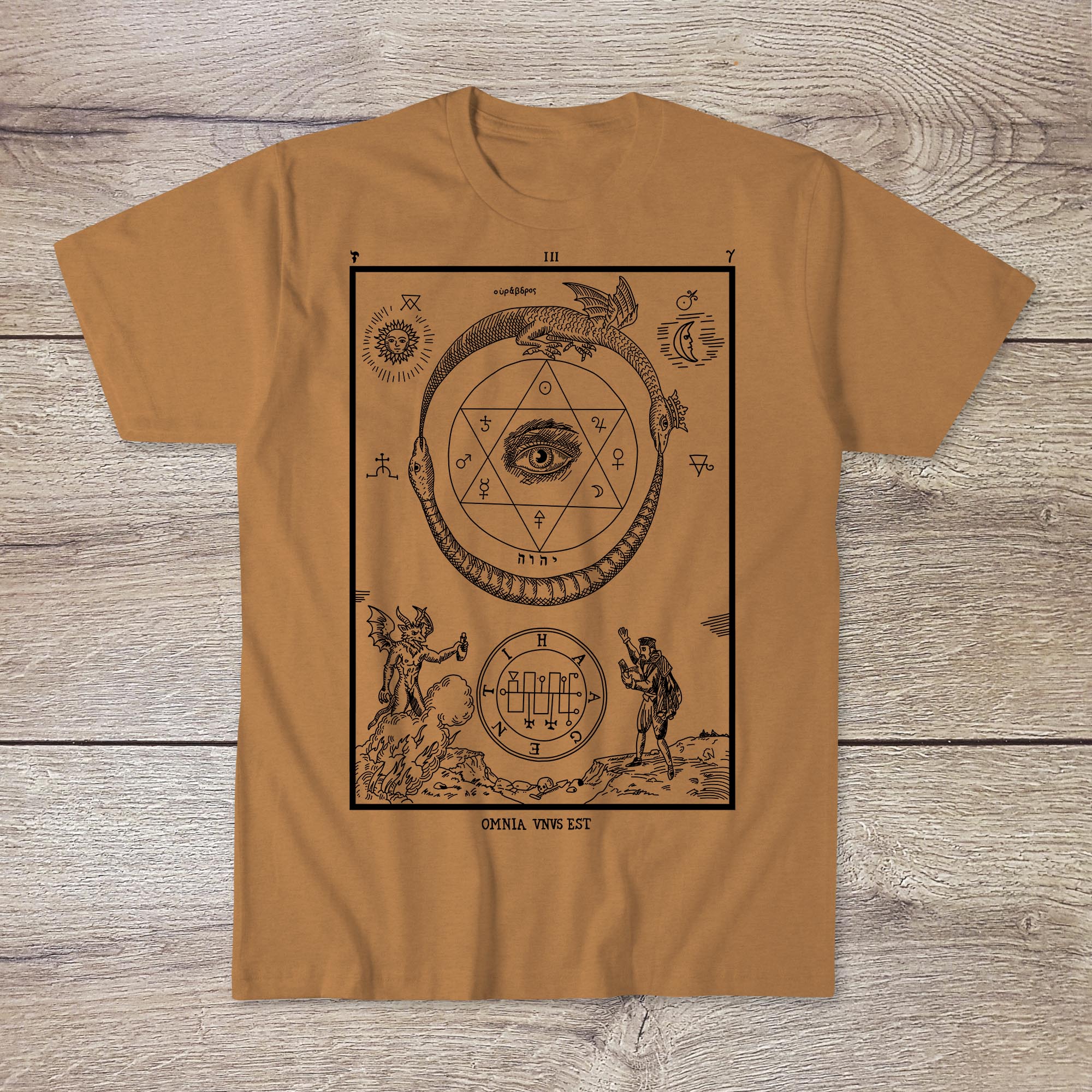 Medieval Alchemy Hermetic Eye of Providence | Ouroboros Kabala European Esoteric Mystical Traditions Graphic Art T-Shirt-Sacred Surreal