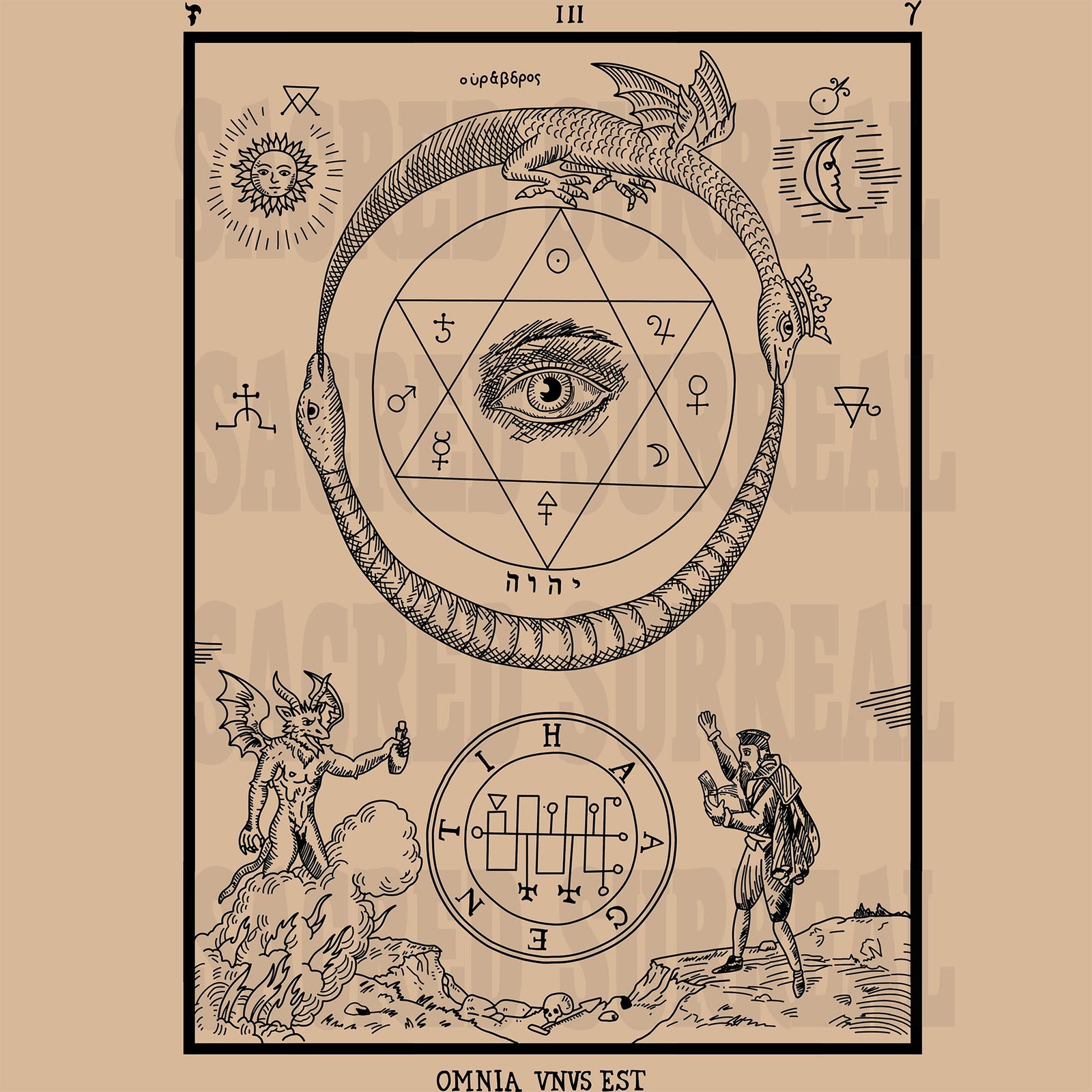Medieval Alchemy Hermetic Eye of Providence | Ouroboros Kabala European Esoteric Mystical Traditions Graphic Art T-Shirt